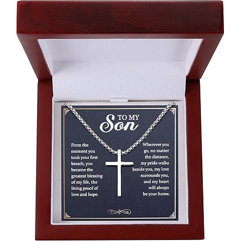 TEN MIRO S925 Sterling Silver Cross Necklace for Men Solid Sterling Silver Cross Pendant Necklace Boys Mens Cross Necklace Jewelry Gifts with Box & Card Birthday Anniversary Christmas Father's Day
