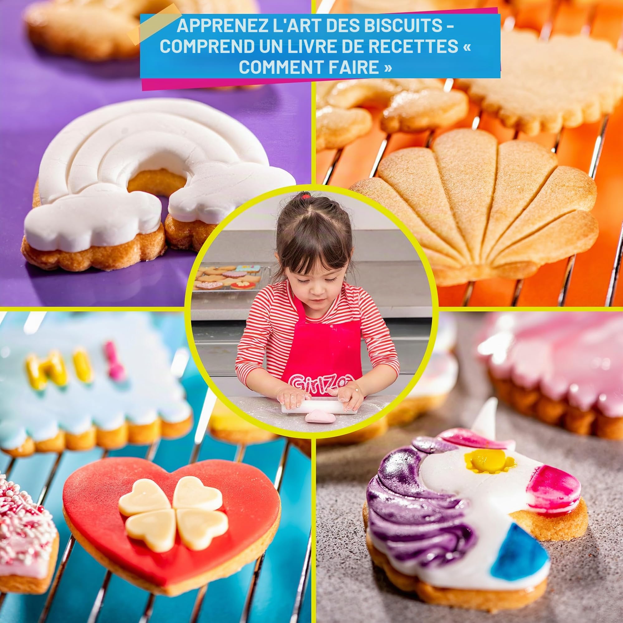 GirlZone Kit de Décoration de Biscuits, Kit Pâtisserie Enfant avec Pâtisserie Accessoire, Ustensiles de Cuisine Enfant - Cookie Art Bakery Kit Cadeau Fille 10 ans