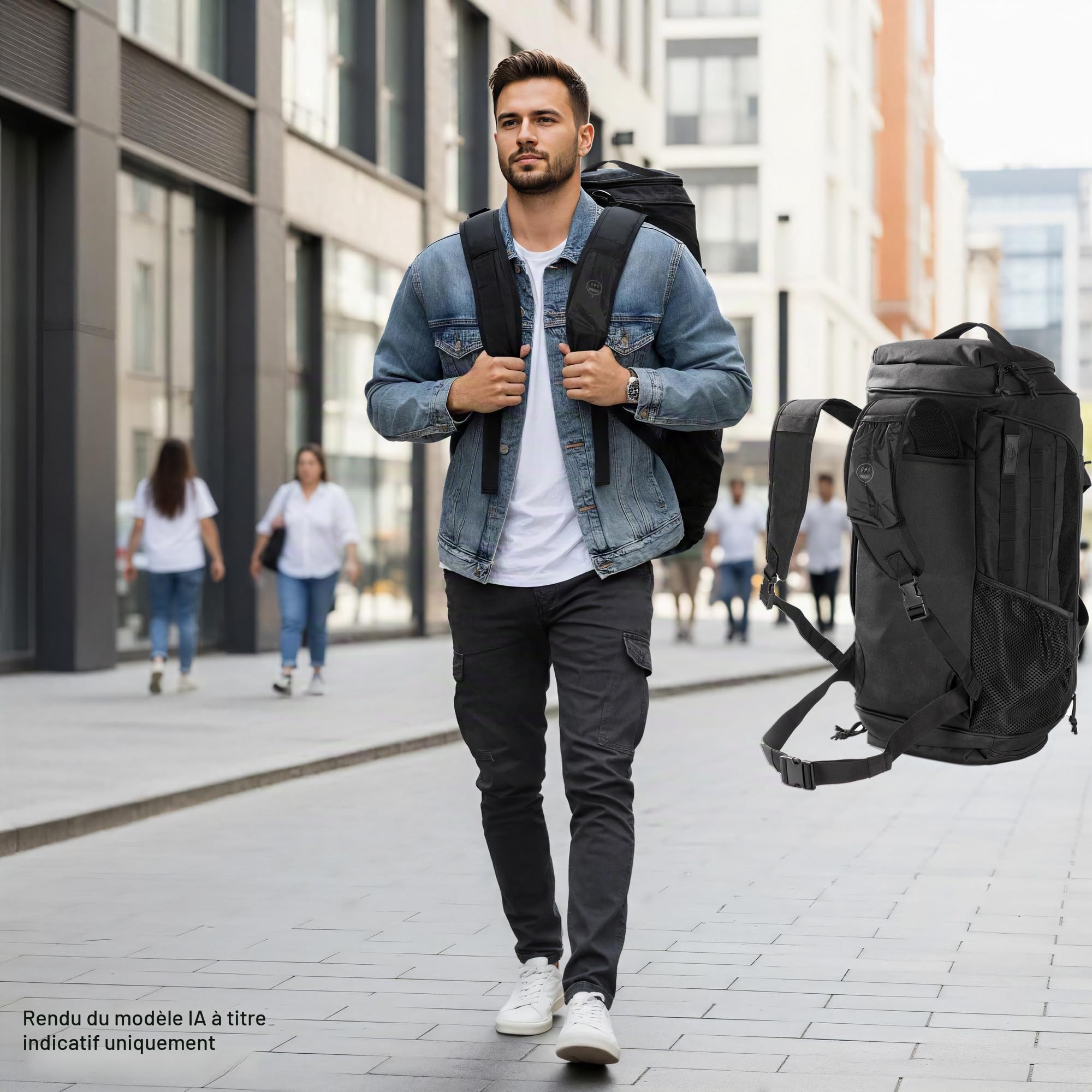 Sac de sport militaire de 60L, sac de sport et sac de voyage de haute qualité avec plusieurs compartiments (y compris compartiment à chaussures et compartiment séparation sec/humide), bandoulière