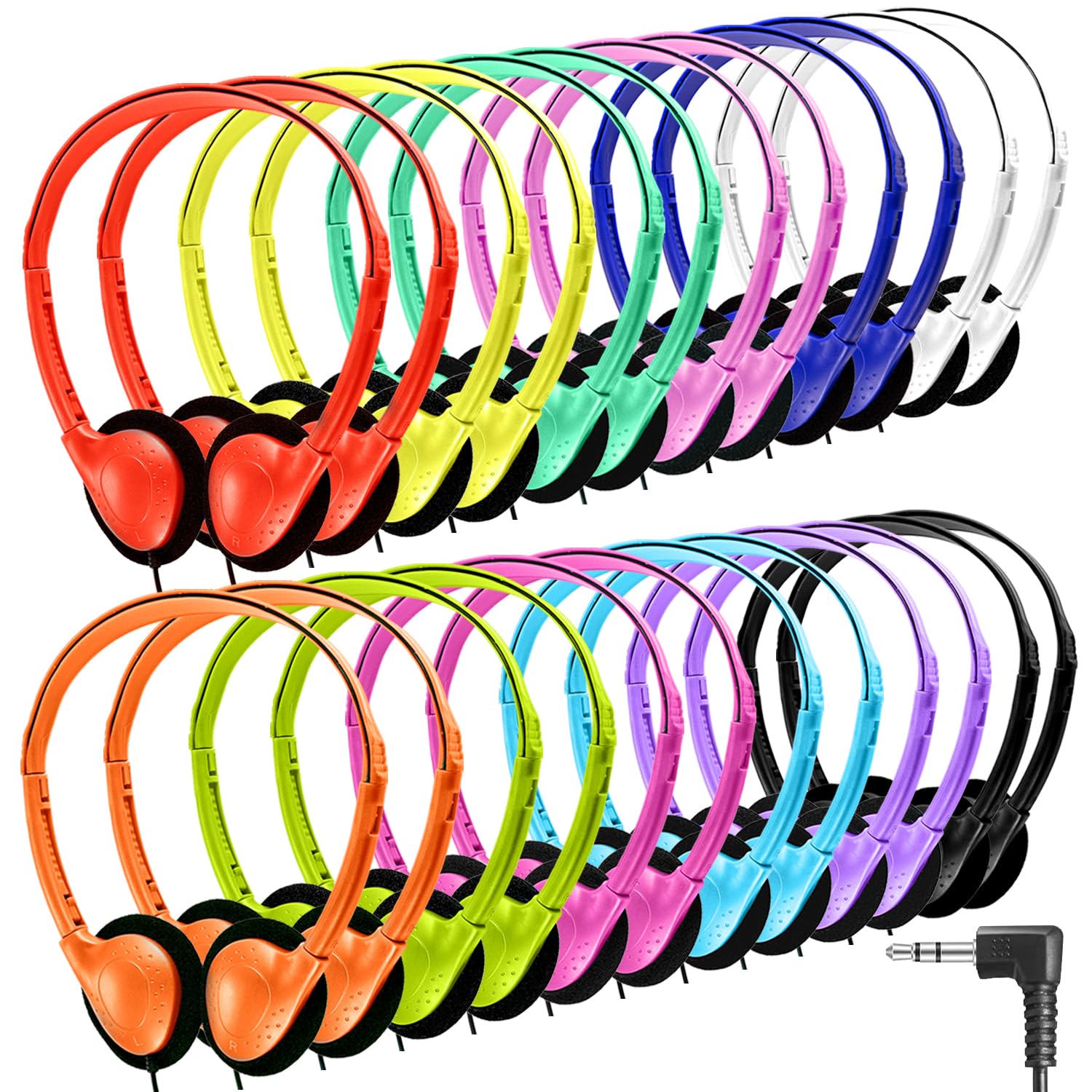Yoley Classroom Headphones Bulk 100 Pack Class Set for School Students Kids and Adult -Sturdy Wired 3.5mm Plug (Mixed, 100 Pack)