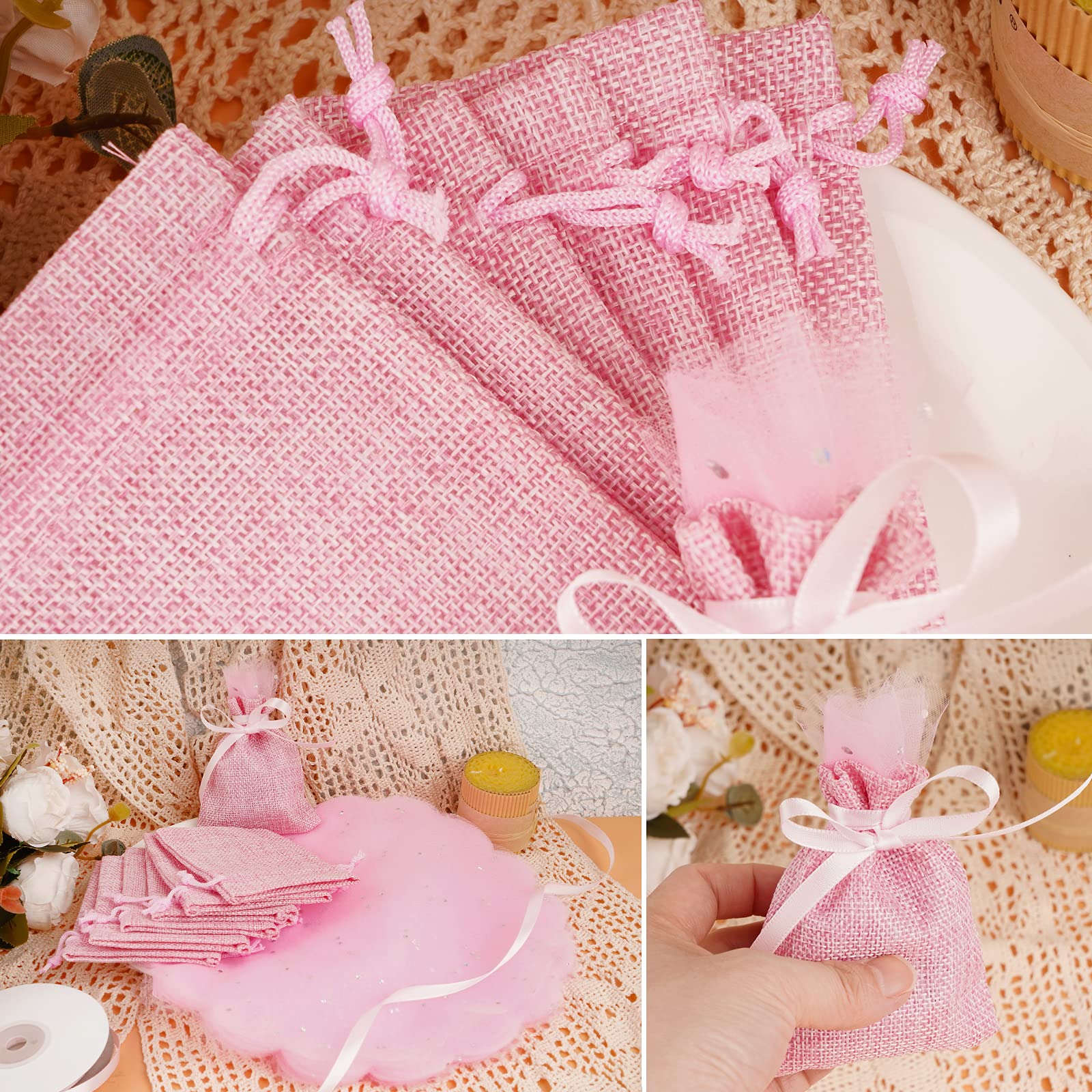 Set di 10 sacchetti di carta rosa con manici, sacchetti per