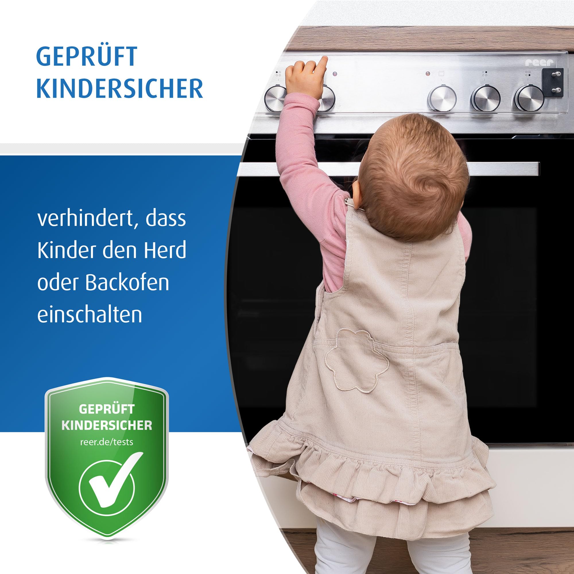 reer Herdknopf-Abdeckung | Kindersicherung | Schalterabdeckung für normale und versenkbare Herdknöpfe | für Gasherd, Elektroherd, Standherd oder Einbauherd | transparent