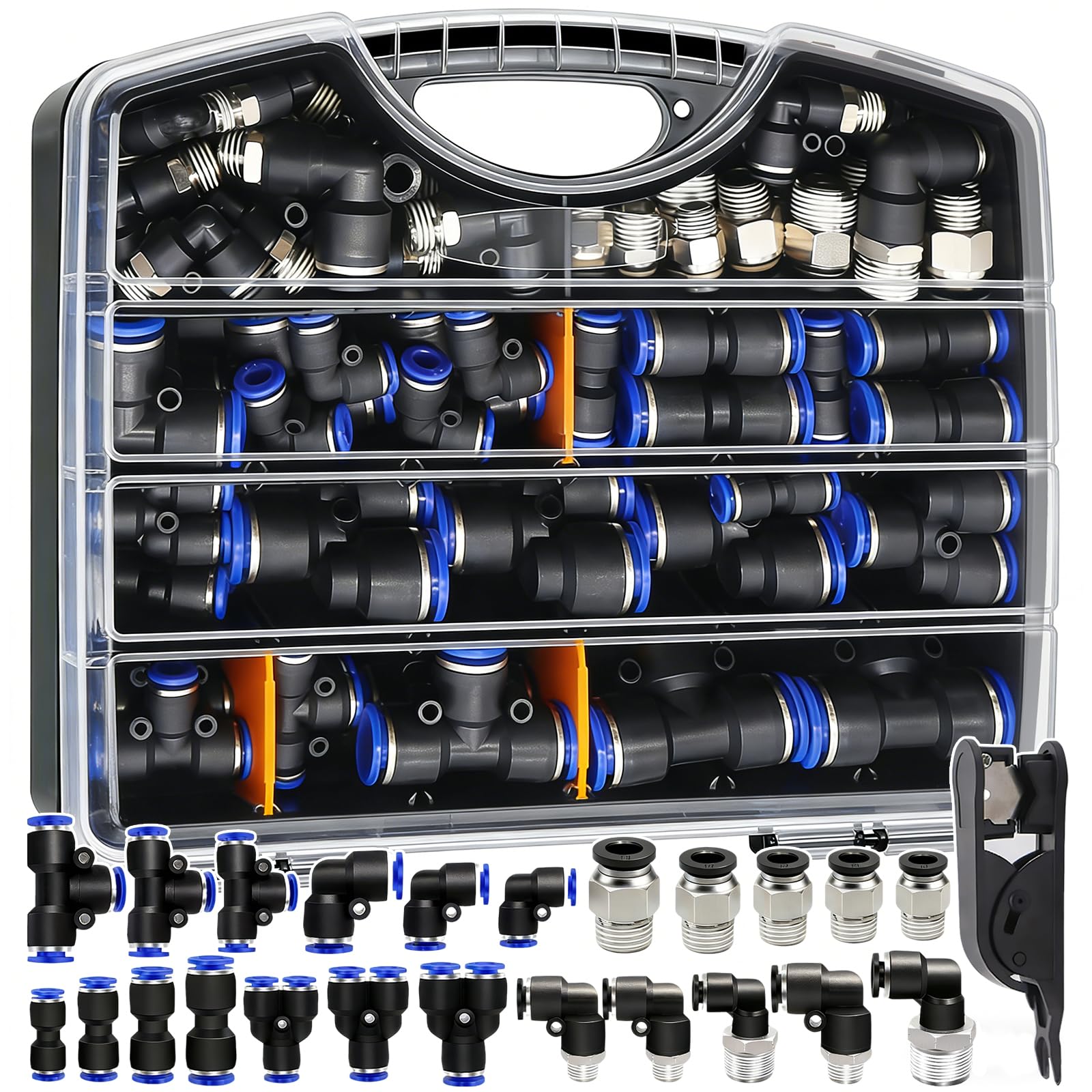 mankk 53PCS Quick Connect Air Hose Fittings Kit 1/8" 1/4" 3/8" 1/2" Push to Connect Fittings Air Line Quick Connect Fitting Quick Release Pneumatic Kit