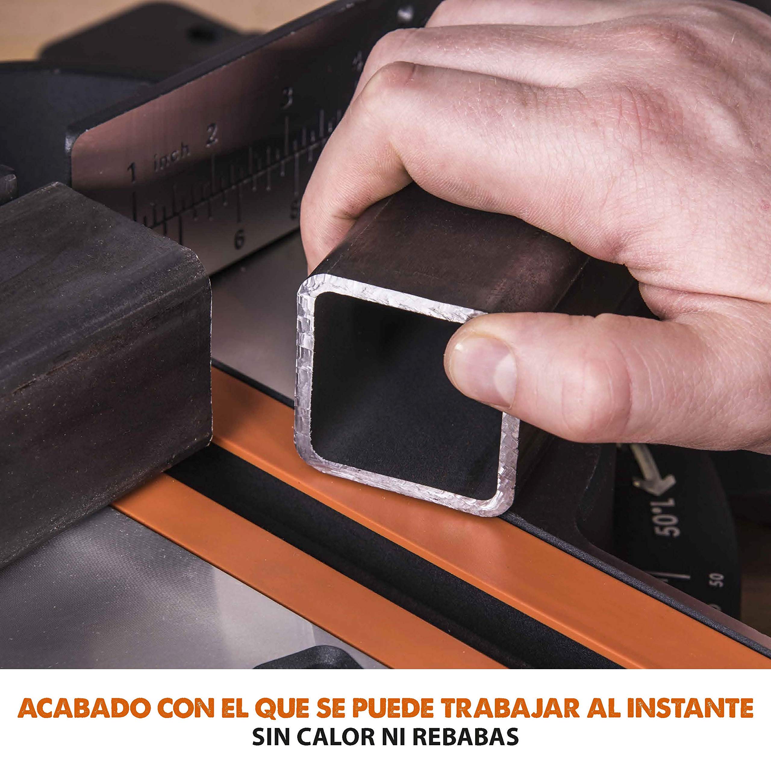 Evolution Power Tools R255SMS Sierra ingletadora Deslizante multimaterial, con Paquete Plus, Corta acero dulce, aluminio, plástico, madera con clavos incrustados 230 V, 255 mm
