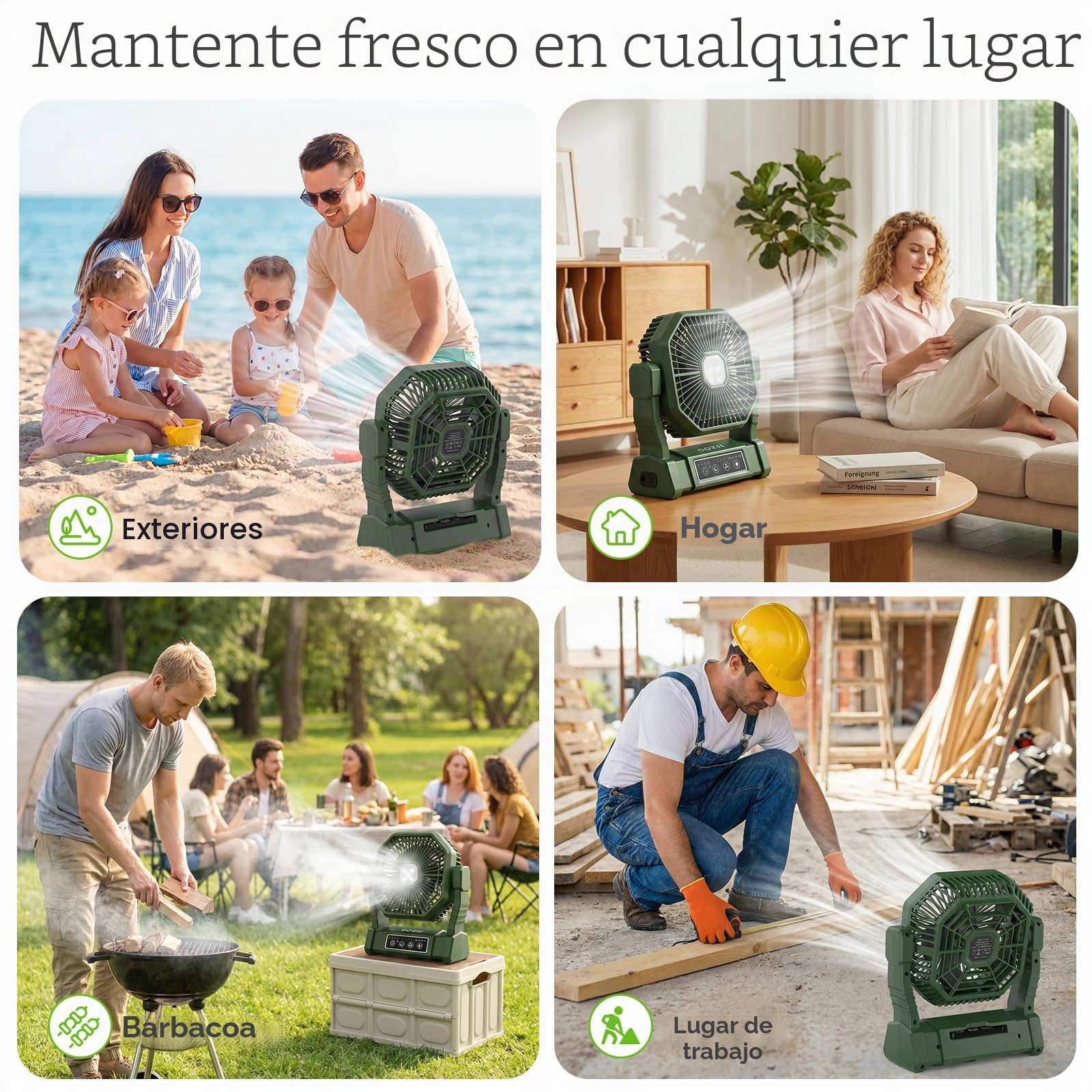 COZII Ventilador Portatil 20000mAh, Ventilador Camping Recargable, 4 Velocidades Ventilador USB Silencioso, Ventilador de Mesa con Luz LED y Control Remoto pare Viaje Picnic Pesca Oficina