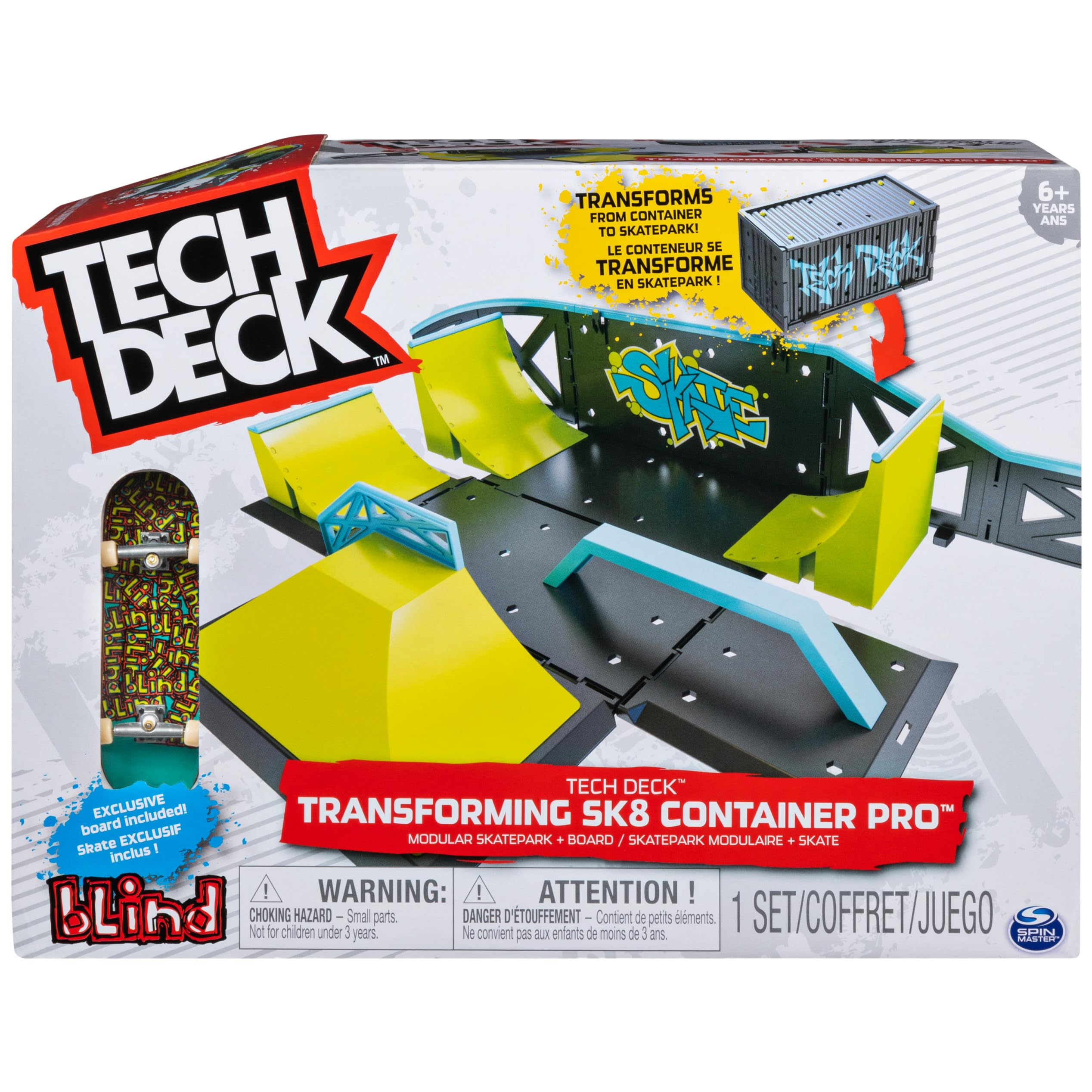 Tech Deck, Transforming SK8 Container Pro Modular Skatepark with Exclusive Fingerboard, Kids Toy for Ages 6 and Up (Styles May Vary)