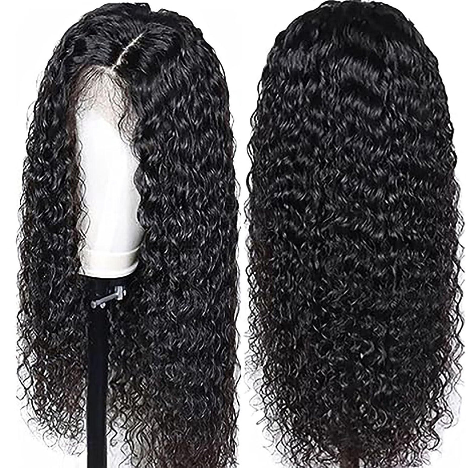 Echthaar Perücke für Damen Perücken Deep Wave Human Hair Wig 4X4 Lace Closure #1B Black Color 150% Density Unprocessed Remy Hair Glueless 34 Zoll
