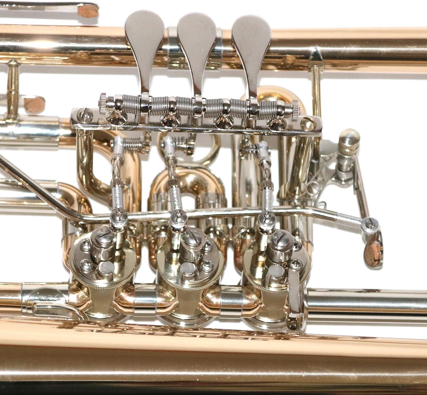 TFH-580G - Corno a lente, in ottone dorato, 3 valvole rotanti con trigger, completo di valigia, bocchino e accessori