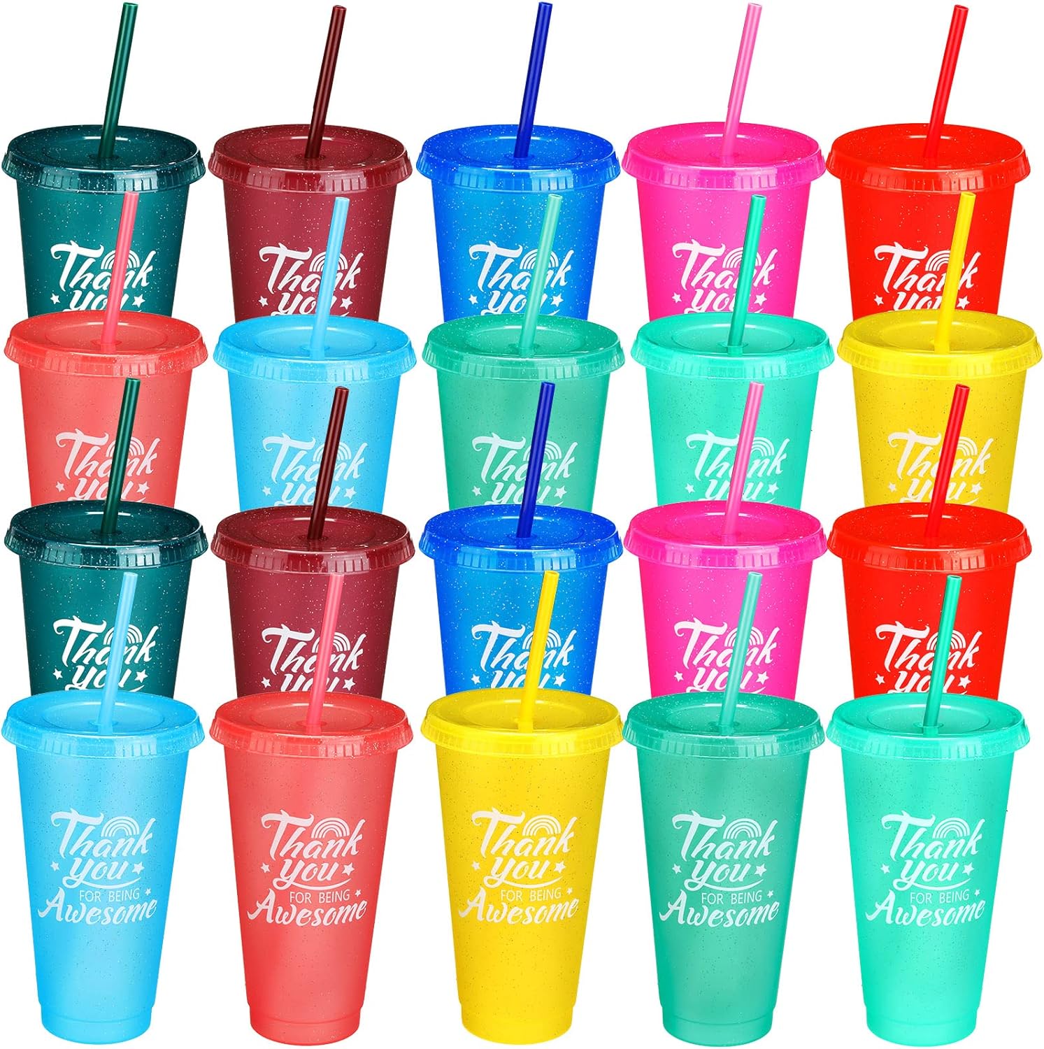 Nuenen Thank You Gifts 24 oz Tumbler with Straw and Lid Water Bottle Iced Coffee Travel Mug Cup Reusable Plastic Cups for Adult Kid Graduation Birthday Party