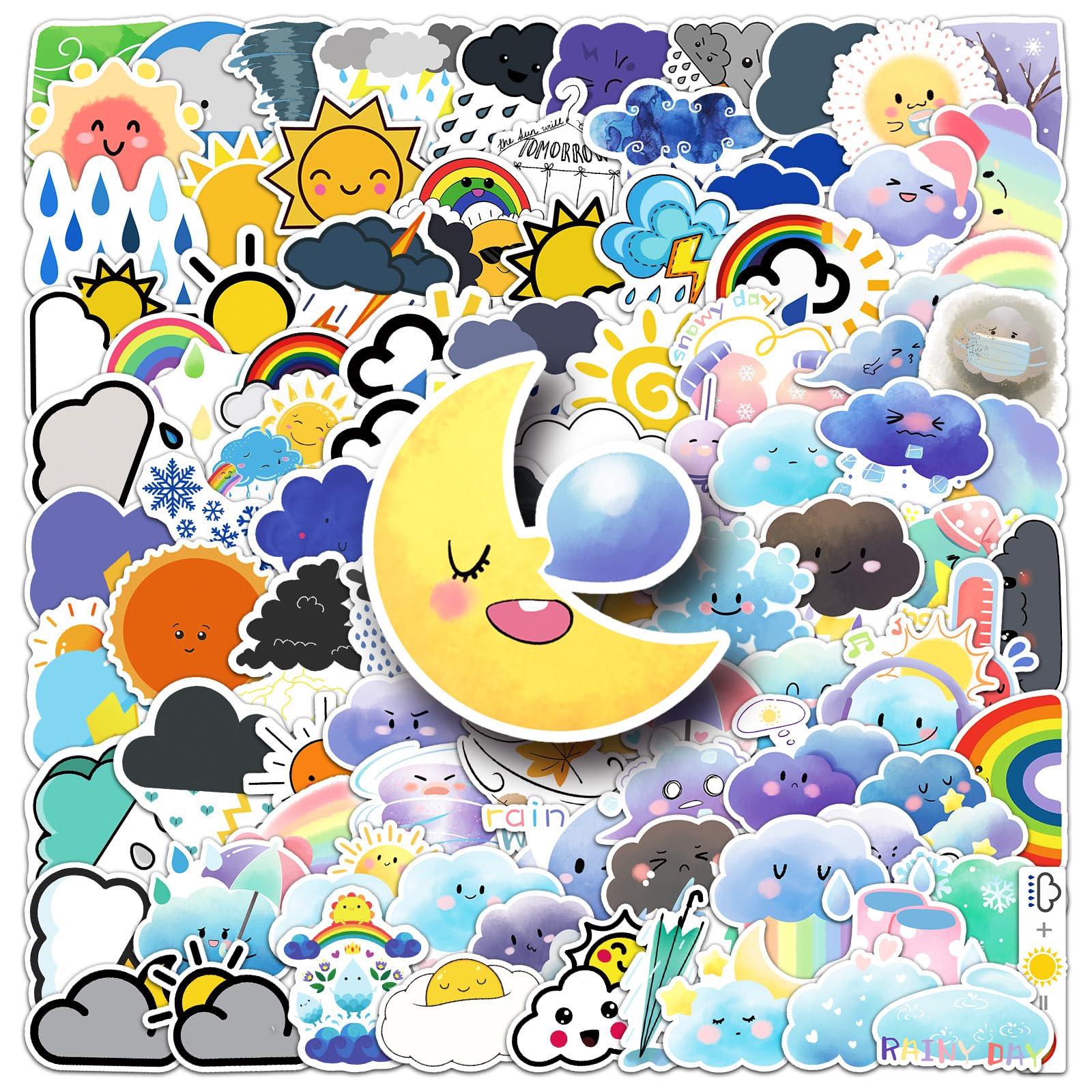 Tuyatezhi Girls Yy 100Weather 4 100Pcs Weather Graffiti Stickers For Water Bottles,Guitar,Bicycle,Laptop,Skateboard,Computer,Sky Cloud Cute Style Stickers Waterproof Vinyl,Scrawl Decoration For Boys Children Teens