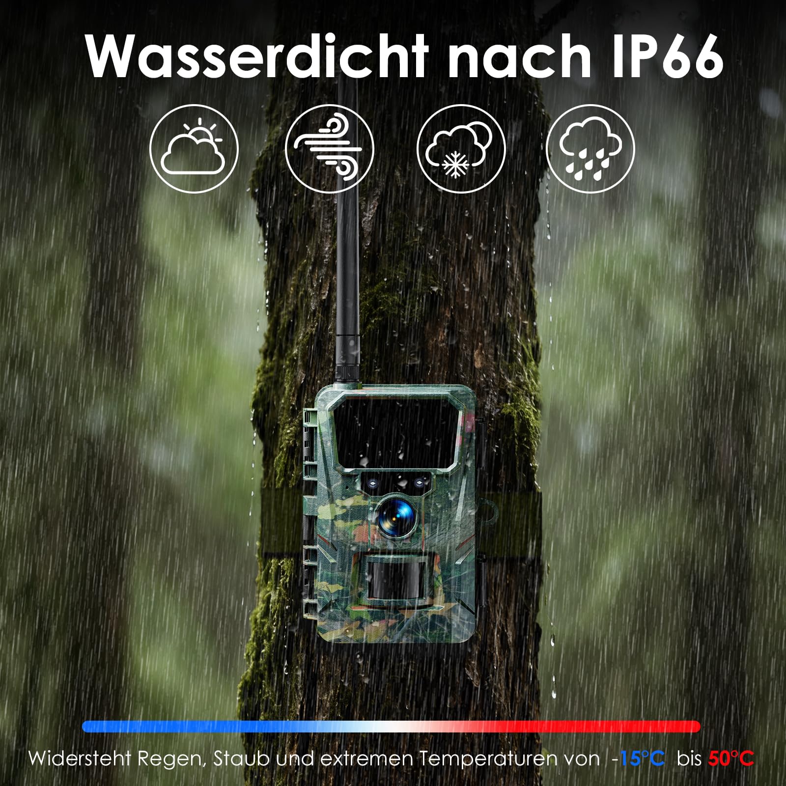 WOLFANG 4G Wildkamera mit Handyübertragung App, 48MP 2K Jagdkamera mit 850nm kein Glühen Nachtsicht mit 2.0'TFT Display, IP66 Wasserdicht für die Jagd Wildlife Scouting Garten Haus Sicherheit