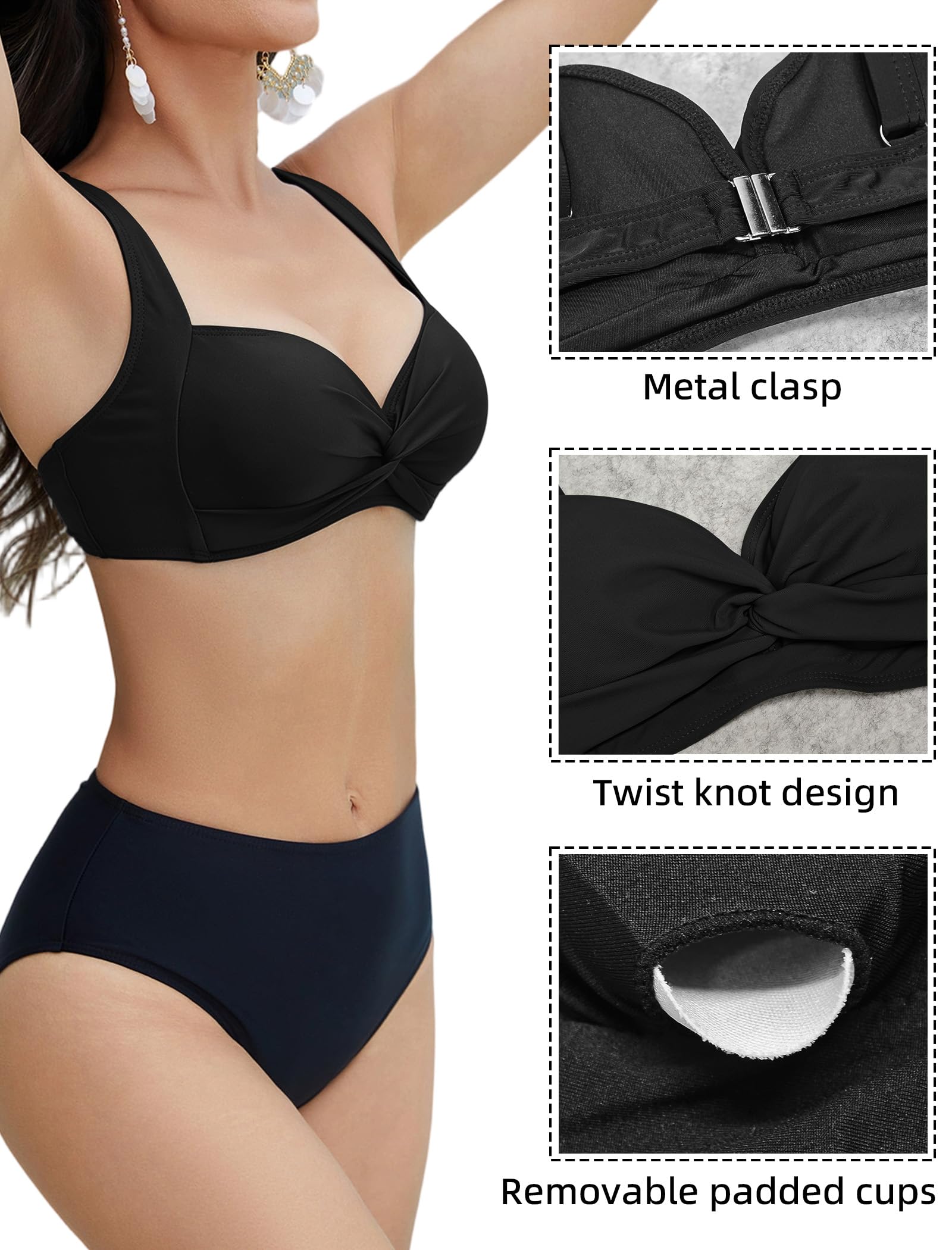 Top de Bikini Push Up para Mujer Traje de Baño Corte con Torsión Clásico Retro