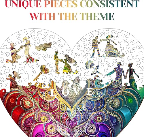 Miniatura 3 de KAAYEE Rompecabezas de madera en forma de corazón, 100 piezas, 7.9 x 7.2 pulgadas, rompecabezas de madera de corazón con piezas únicas de animales