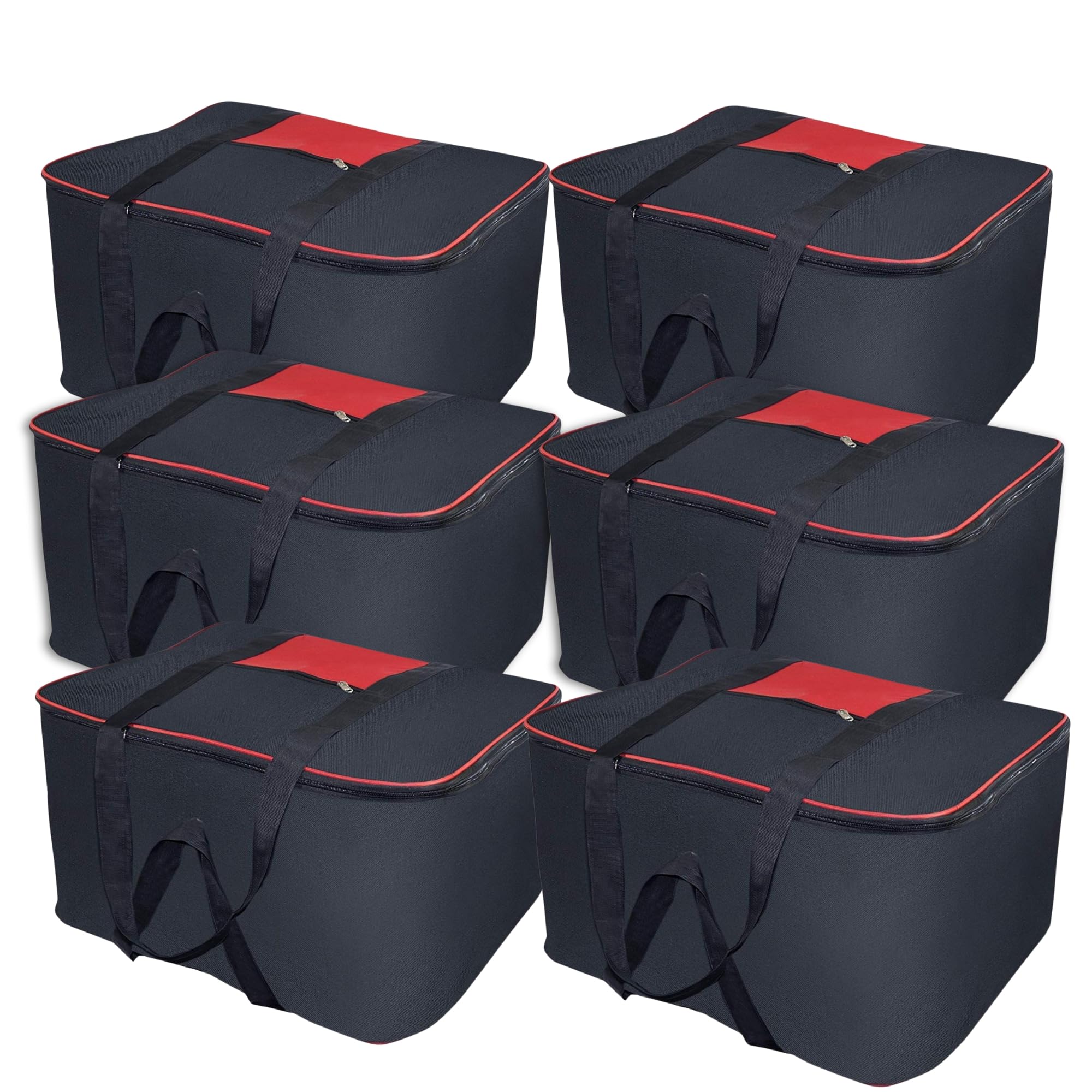 Goodwill Tech Big Storage Nylon Moisture Proof Bag with Zippered Closure for Blanket,Bed Sheets,Clothes (57 x 48 x 32 cm, Black) (Pack of 6)