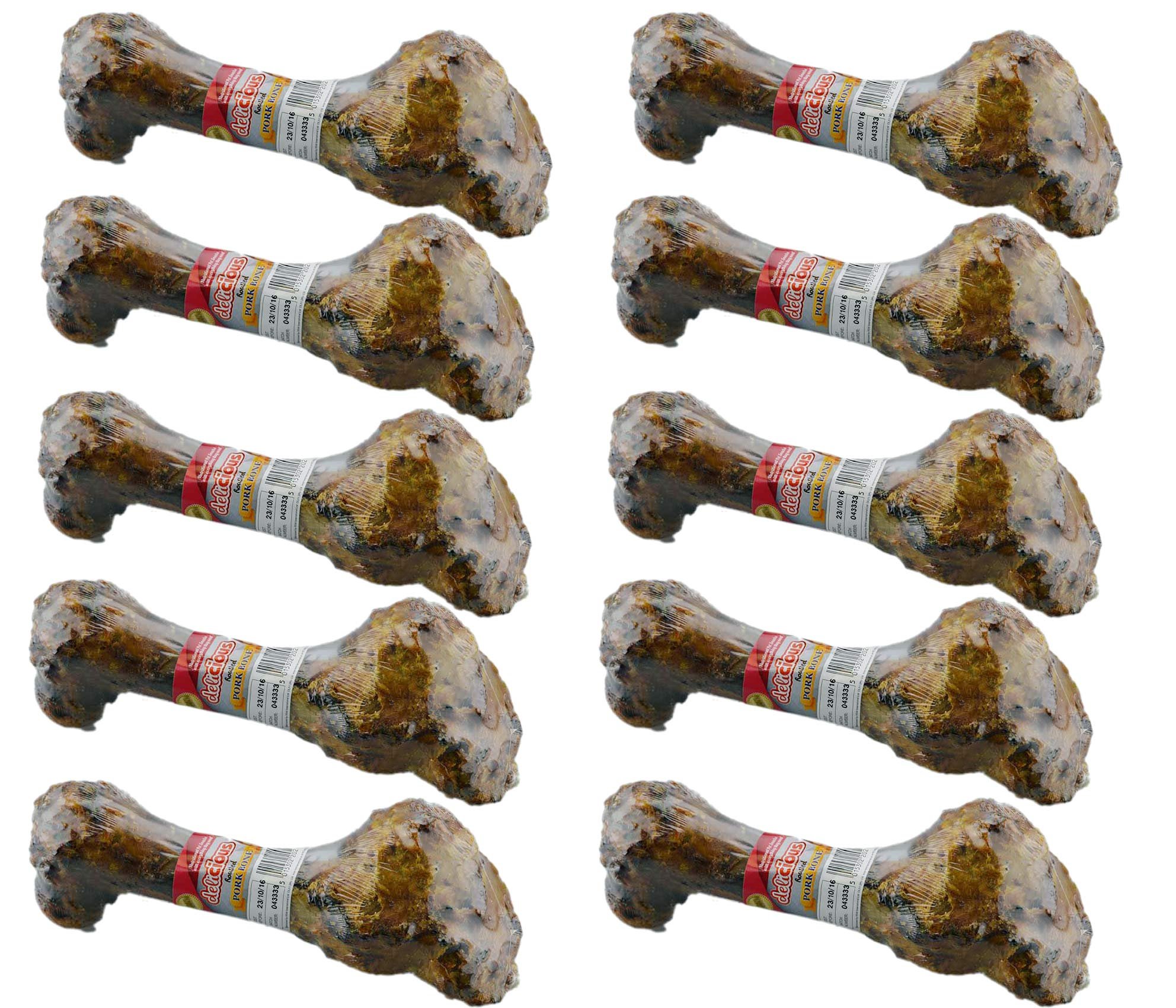 Dog Bone Pack of 10 "Delicious" Roasted Pork Real Meat Dog Chew Treat Pet Food