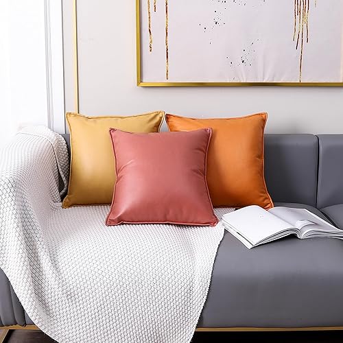 Miniatura 6 de LAT - Juego de 2 fundas de almohada cuadradas impermeables de piel sintética de 18 x 18 pulgadas, para decoración moderna y sólida, para tienda,