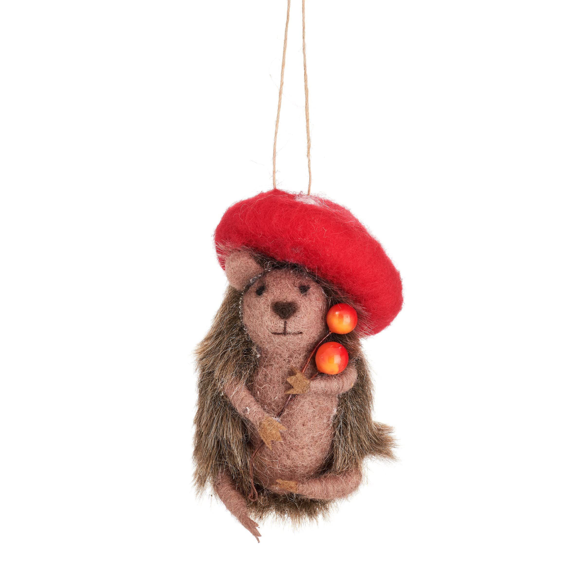 Sass & Belle White With Nature-Inspired Accents Woodland Mushroom Hedgehog Decoration