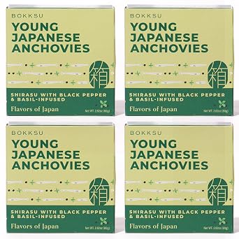 Bokksu Tinned Shirasu Anchovies with Black Pepper and Basil-Infused Oil