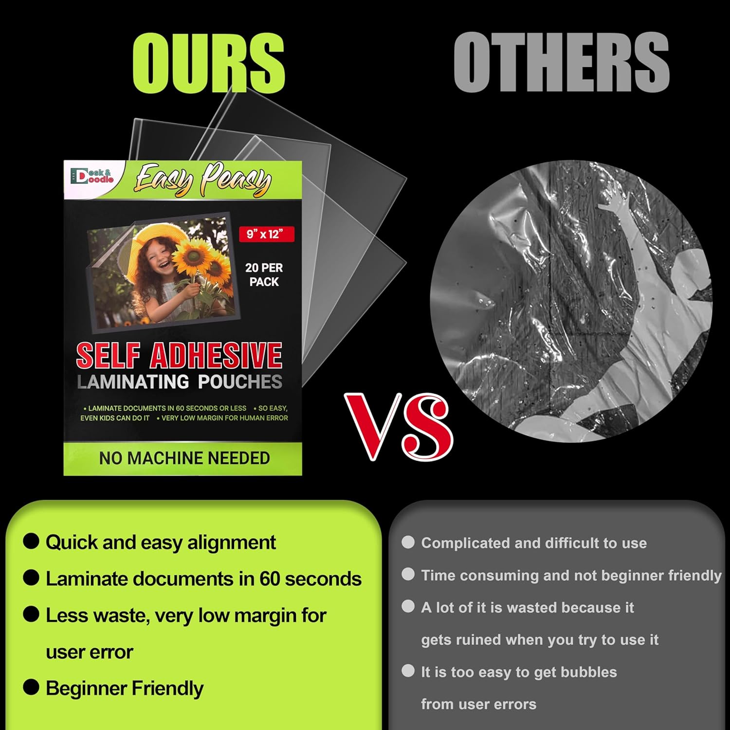 Self Laminating Sheets 8.5 x 11 Best Document Fit: Booklet Style Laminating Pouch, Easier Than Single Side Adhesive Laminate, Bubble Free Application Perfect for Menus, Recipes, Certificates, Artwork