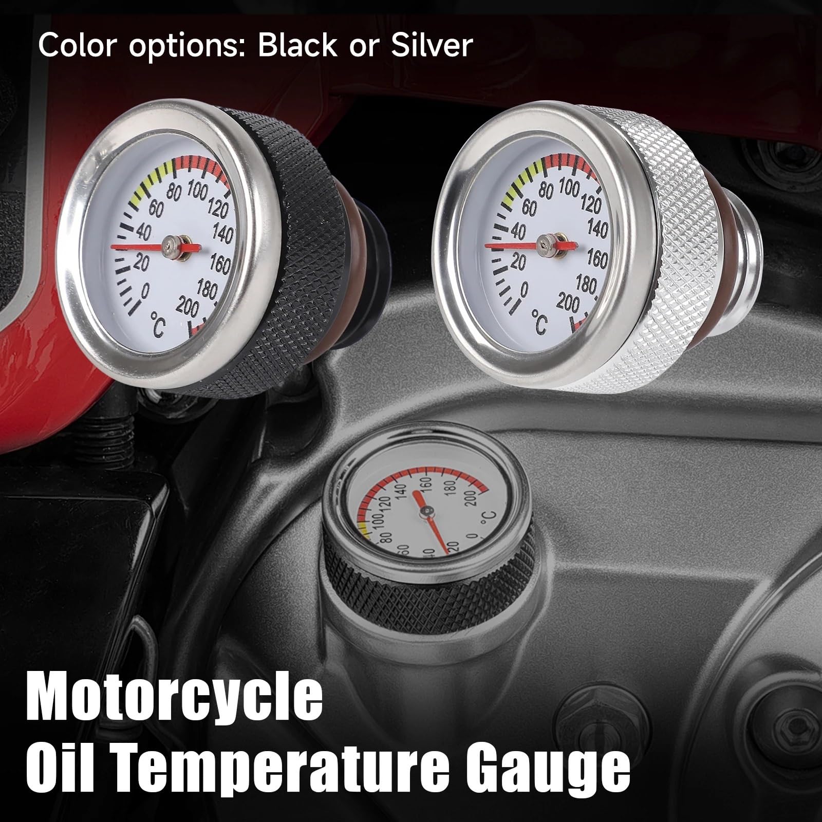 M20x2,5 Motorrad Tankdeckel Abdeckung 0-200 Celsius Öltemperaturanzeige Zeiger Thermometer Zifferblatt Meter Schwarz Silber Pedale Positions sensor(Black)