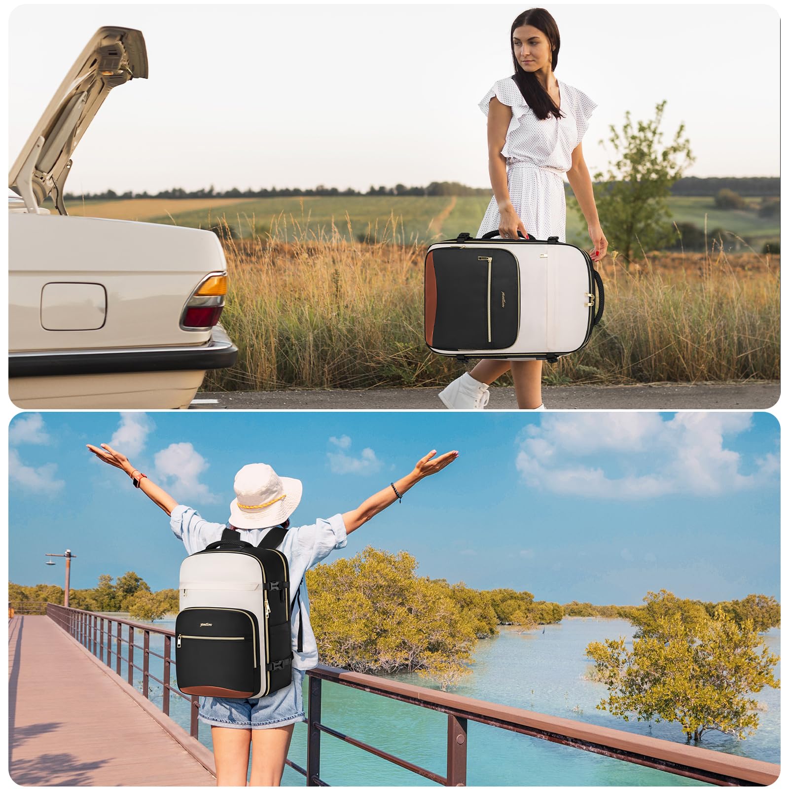 Mochila Cabina Avión para Ryanair,42L Mochila de Viaje de Gran Capacidad con Compartimento para Portátil de 17.3", Set de 5 Piezas y Bolsillo Húmedo, Equipaje de Mano para Mujer