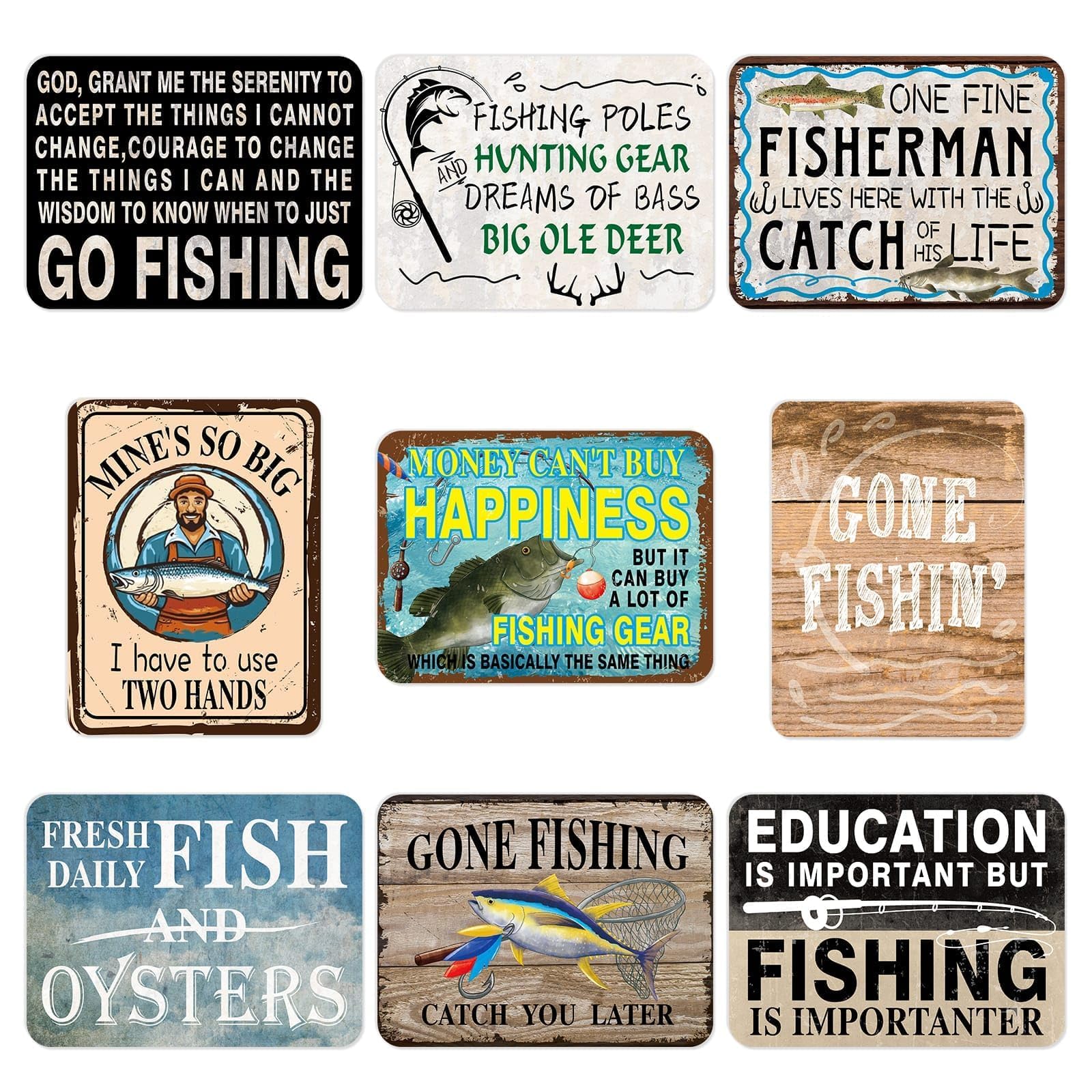 WERNNSAI Fishing Party Decorations - 9 PCS Gone Fishing Birthday Party Decorations for Boys - Fisherman Fish Theme - Vintage Wall Decor for Home