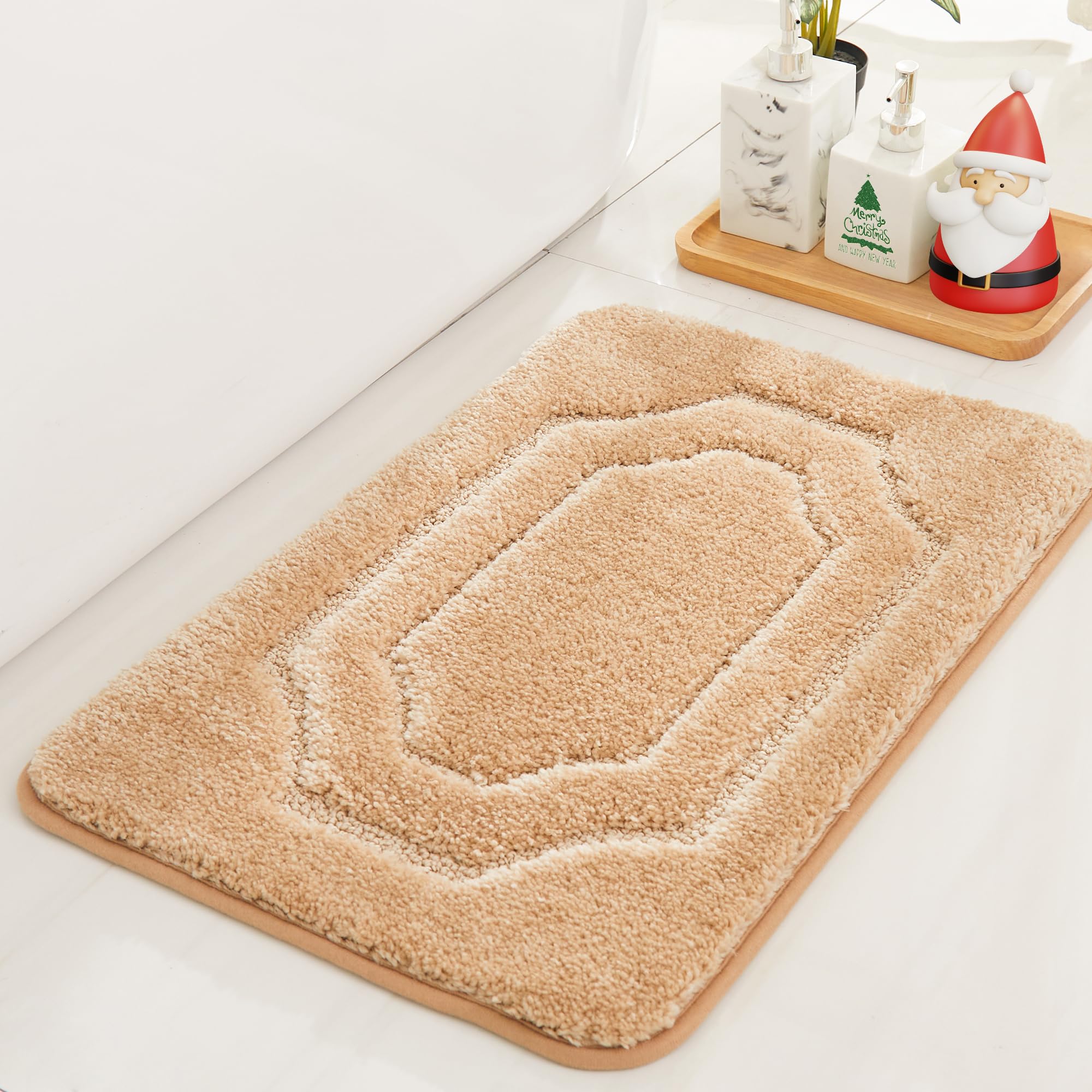 BEQHAUSE-Bathroom-Rug-Non-Slip-Bath-Mat-Soft and Absorbent Shower Mat Polyester Bath Mats for Bathroom Machine Washable Bath Rugs Beige Bathrooms Rug