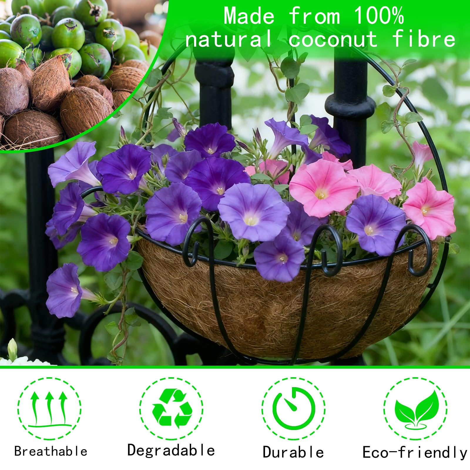 YIYOULLY Coco Liners for Hanging Baskets, Natural Half Round Coco Replacement Li