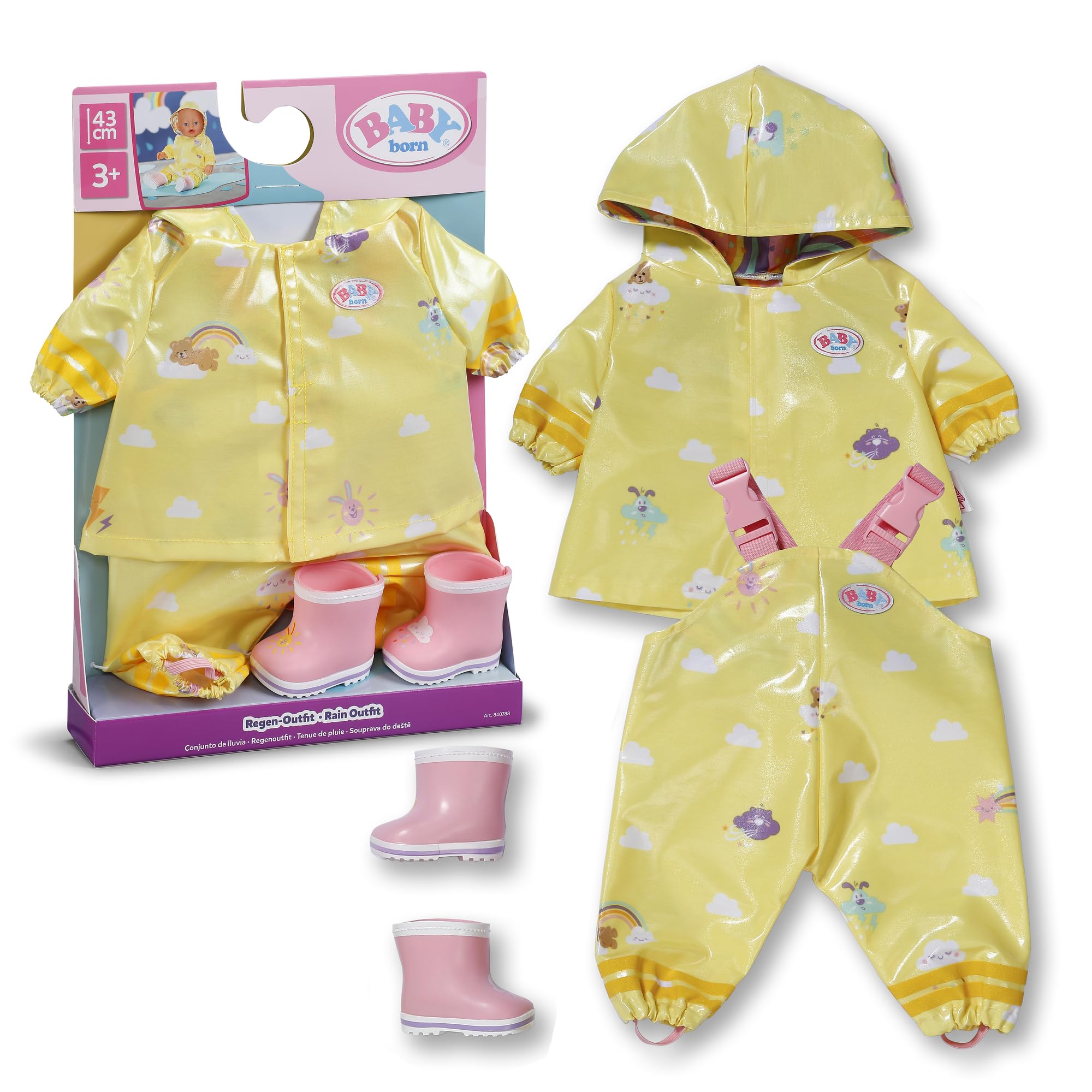Baby Born Regen-Oufit mit Regenmantel, Regenhose und Gummistiefeln für 43 cm Puppen