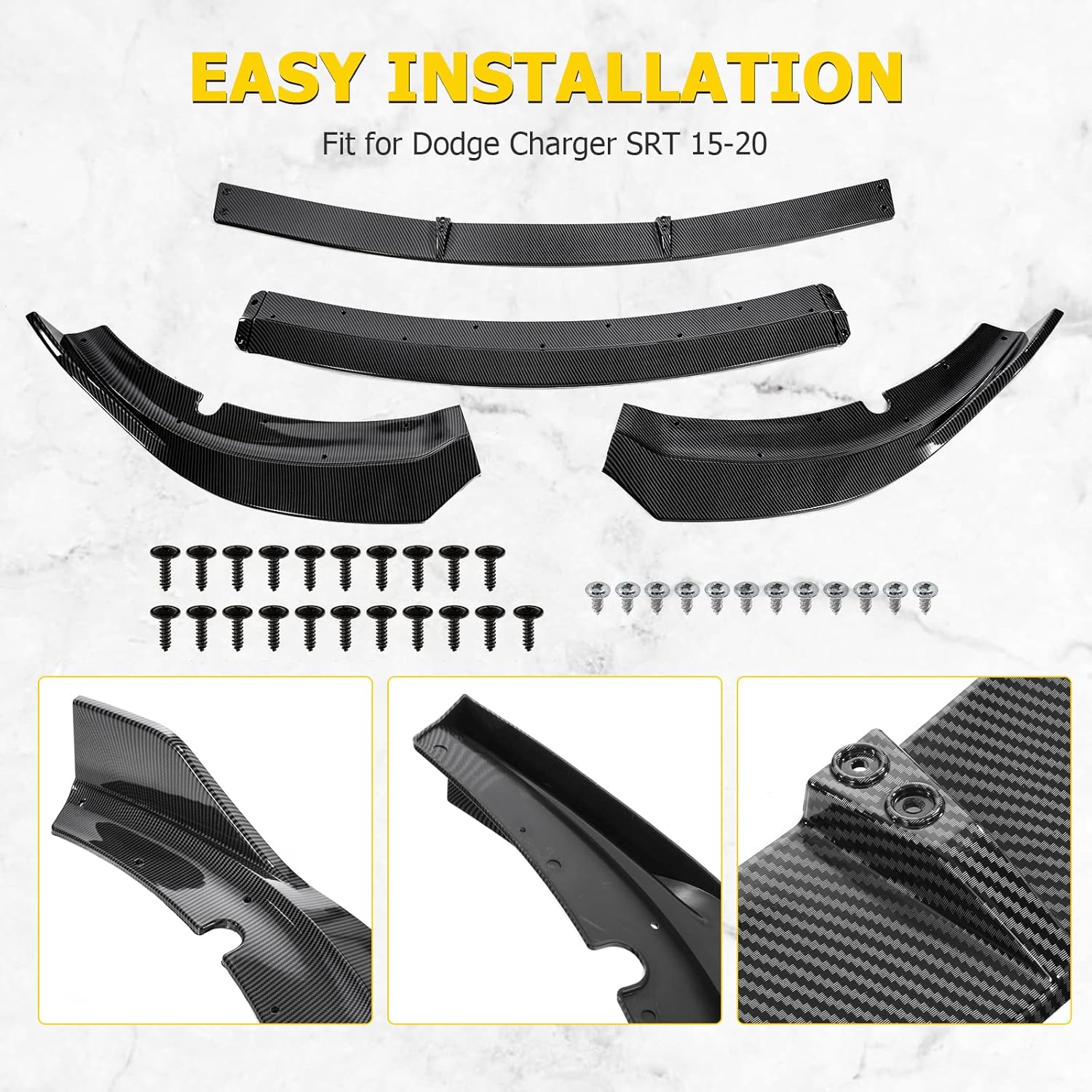 AUXMART Front Bumper Lip Compatible with 2015-2023 Dodge Charger SRT V2 Style, Front Bumper Splitter Spoiler Protector Chin Protection Car Body Kit, Carbon Fiber