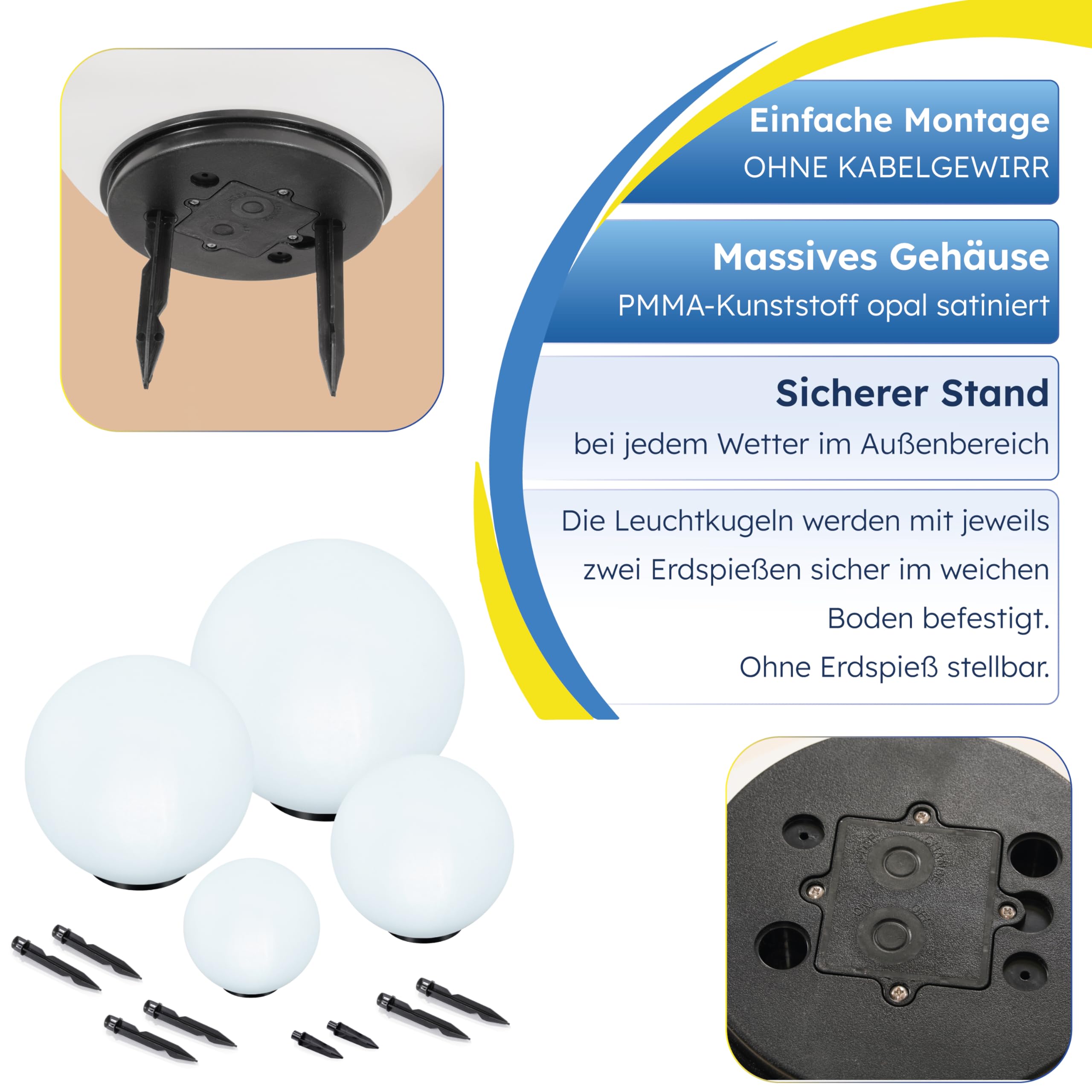 Esotec Solarkugel für den Garten, 4er Set, 7 Farben, multicolor, Bodenleuchten, Akku, LED Solarkugel, Solarleuchte, Kugelleuchte, 6500K, außen, winterfest, outdoor, 102615