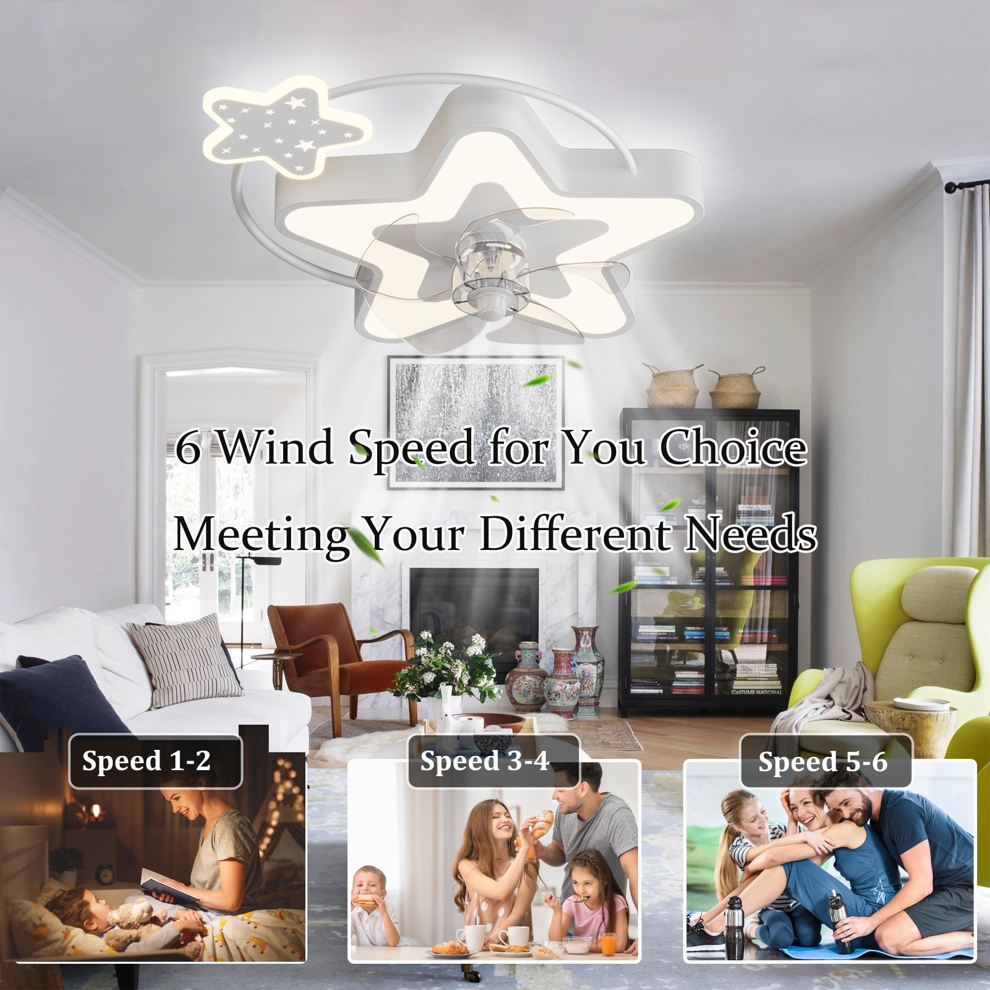 YUNZI Ventilador De Techo Con Luz Infantil Silencioso Mando Ventilador Techo Lampara Ventilador Dormitorio Ventilador Y Plafón De Techo Regulable Velocidad Del Viento Lampara De Techo-Blue