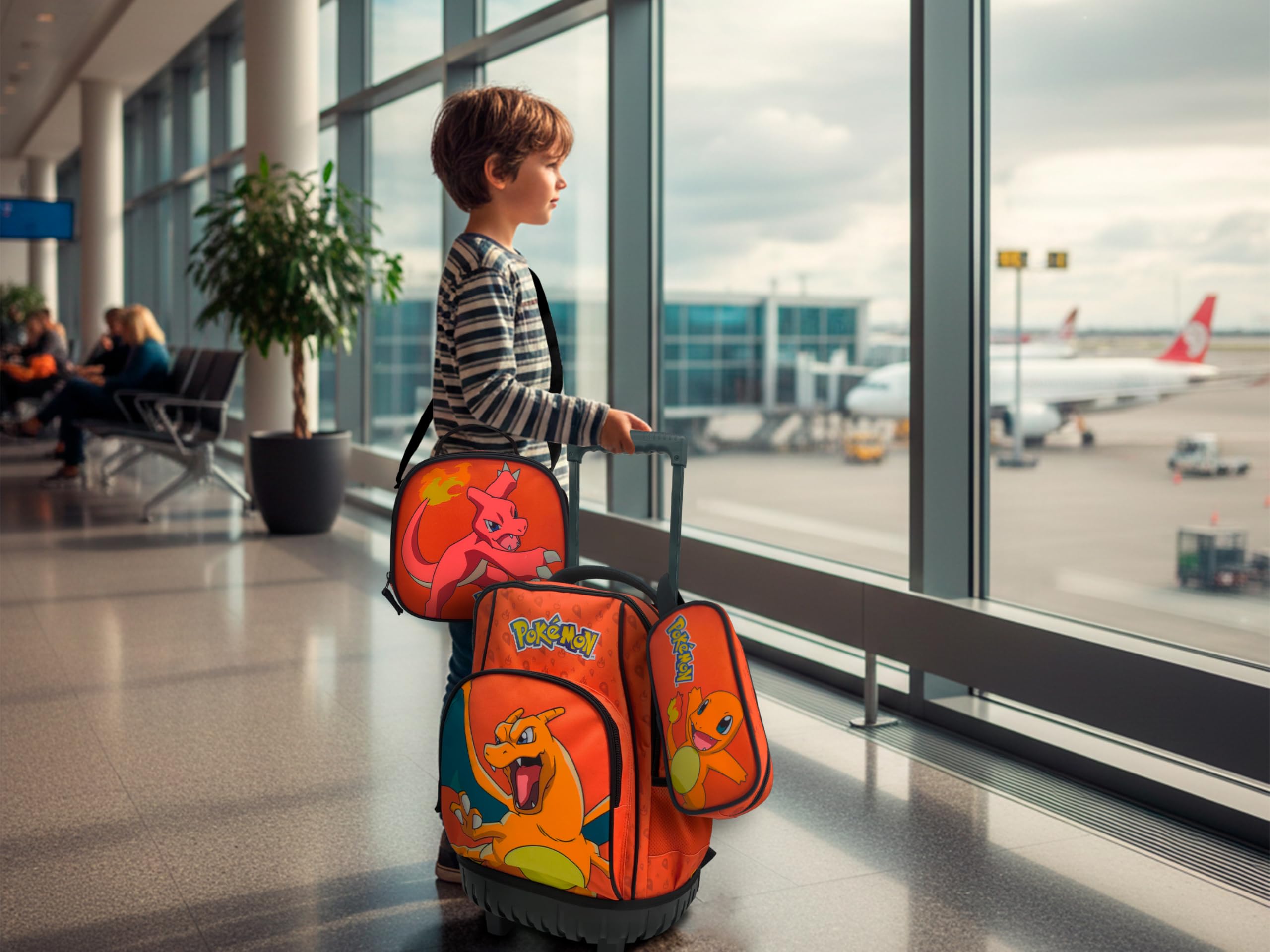 CYP BRAND Set Trolley Compact, Scolaire, Voyage, 3 pièces, boîte à Lunch, Couleur Orange, Produit Officiel