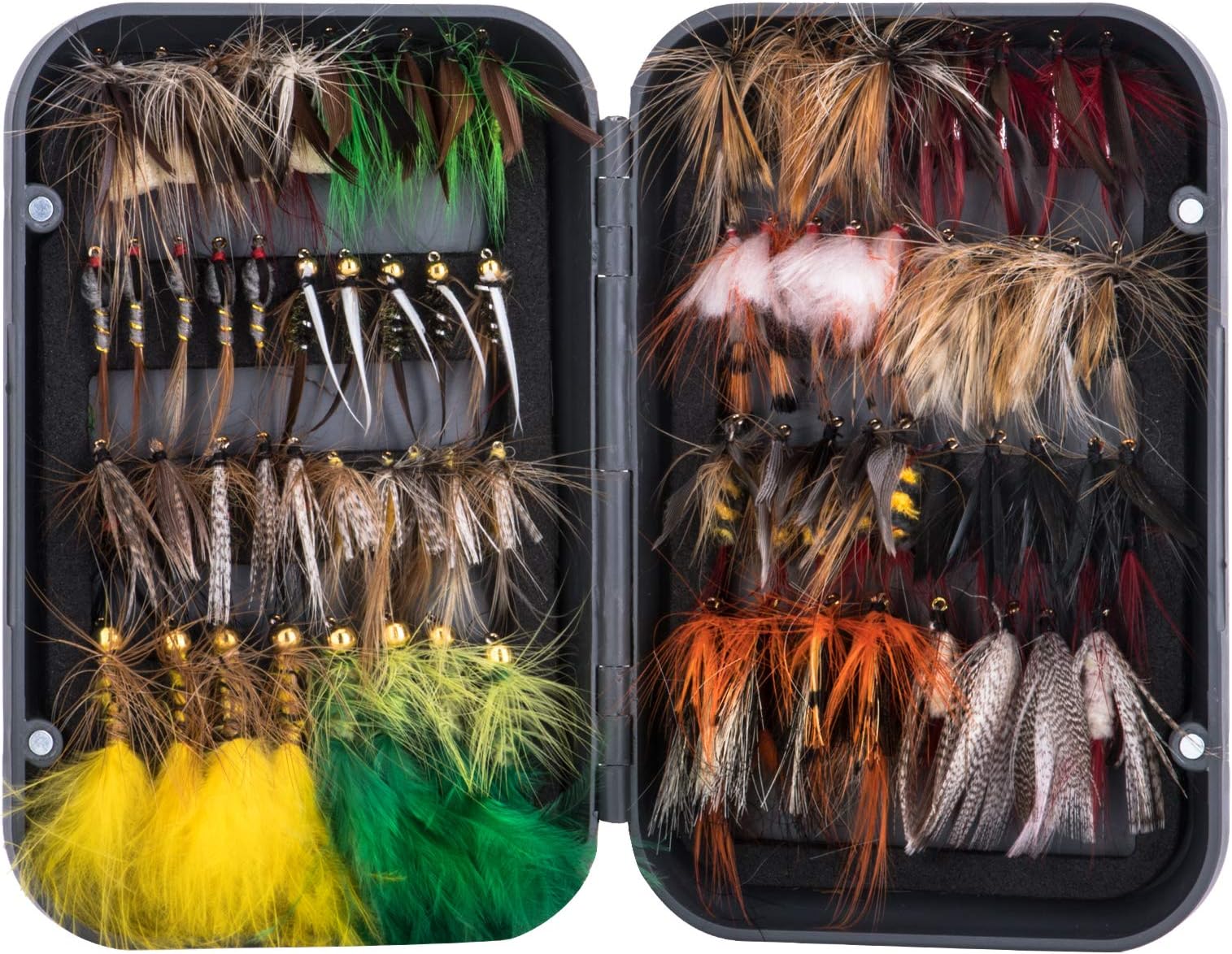 Goture Fly Fishing Flies Kit - 76pcs/100pcs Fly Fishing Lures with Fly Fishing Box - Fly Fishing Assortment Kit for Bass Trout Salmon Fishing - Dry Flies Wet Flies Streamers Nymphs