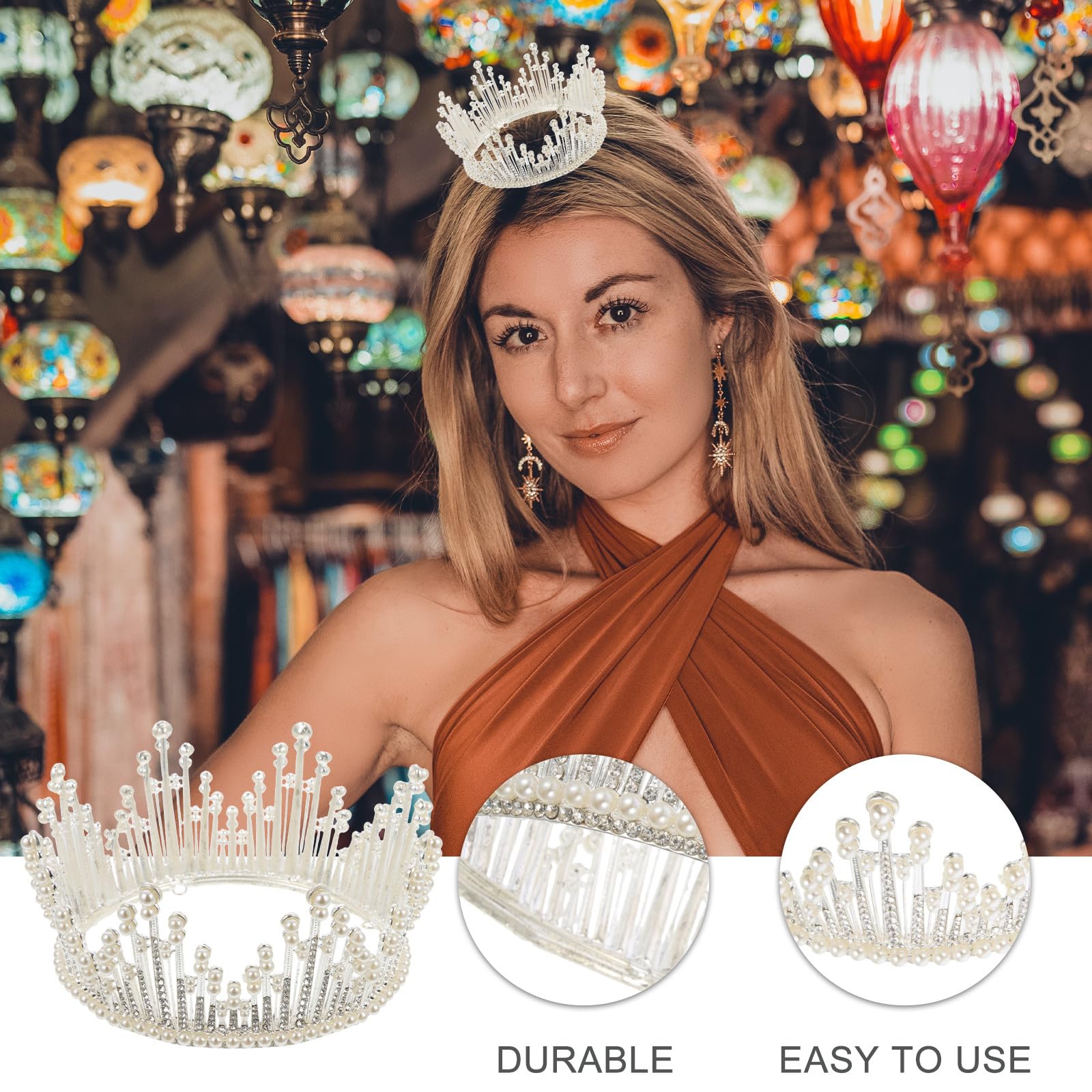 Tiara de Perlas para Novia en Plata, Diadema Barroca Entera para Boda, Accesorio Cabello de Fiesta y Sesión Fotográfica, Tocado Elegante para Mujer