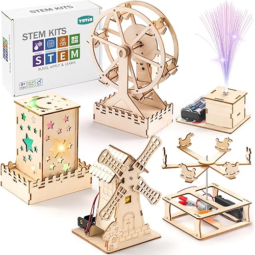 Yutin 5 Individual STEM Science Kits for Kids, Wood Arts and Craft Kits, STEM Toys for Boys Girls Age 8-12 8 10 12 13 14 Gift Idea, 3D Puzzles Building Engineering Model Set
