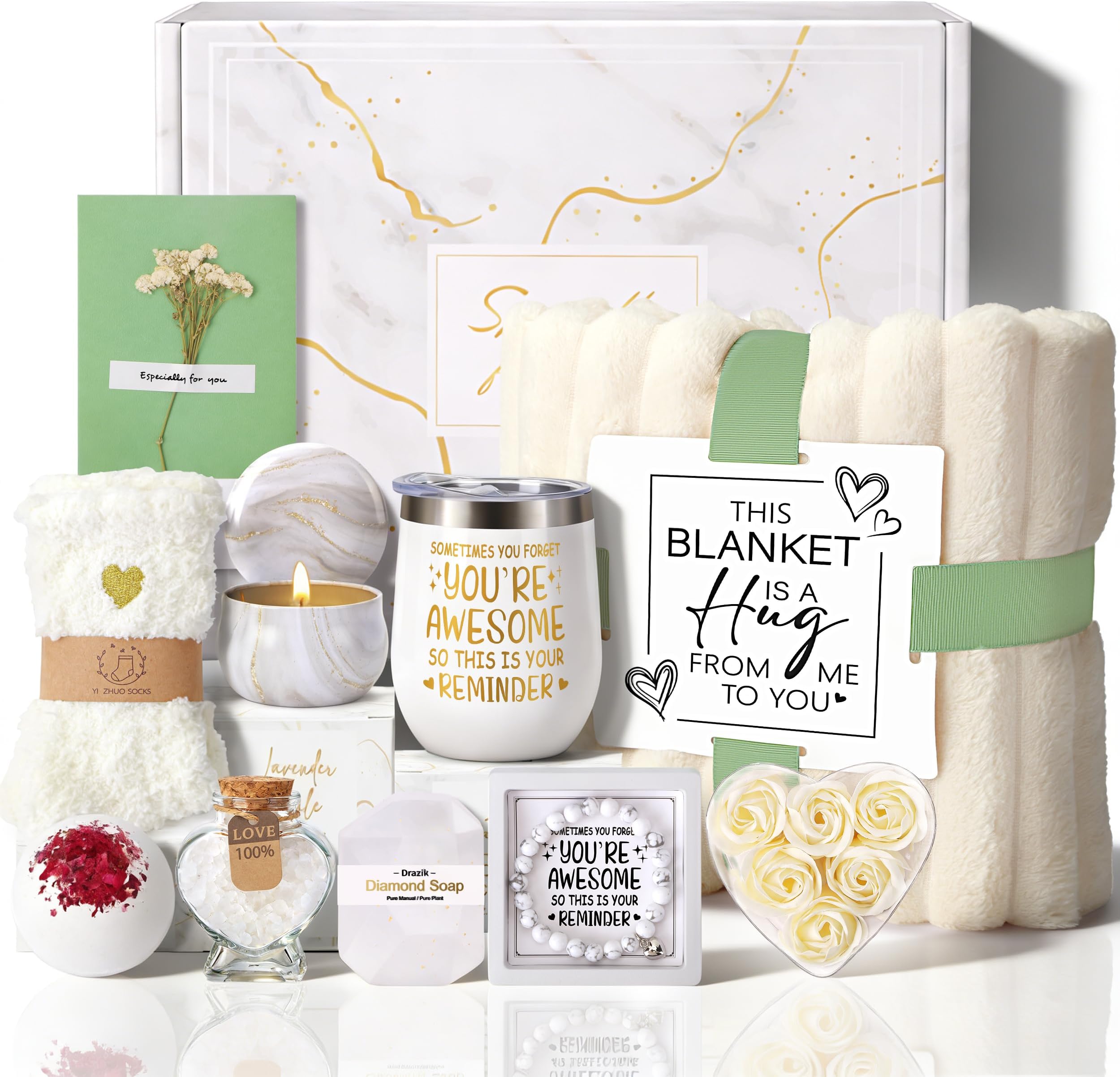Birthday Pamper Gifts for Women, Luxury Hug in a Box Self Care package for Her Relaxation Spa Gifts Sets, Wellbeing Get Well Soon Hamper Gifts Ideas for Women Best Friend Bestie Sister