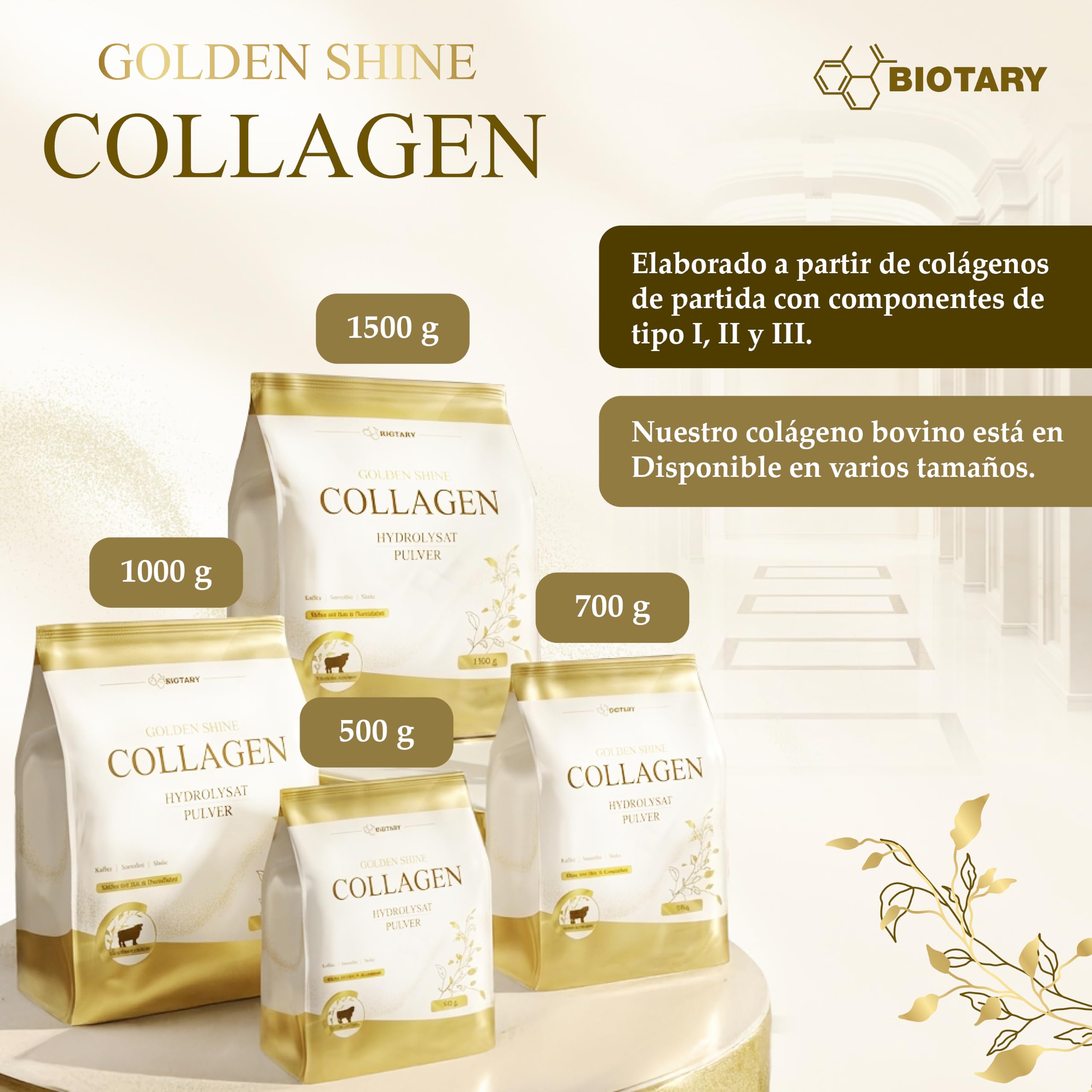 Colágeno hidrolizado en polvo 1500 g péptidos tipo I II y III sabor neutro