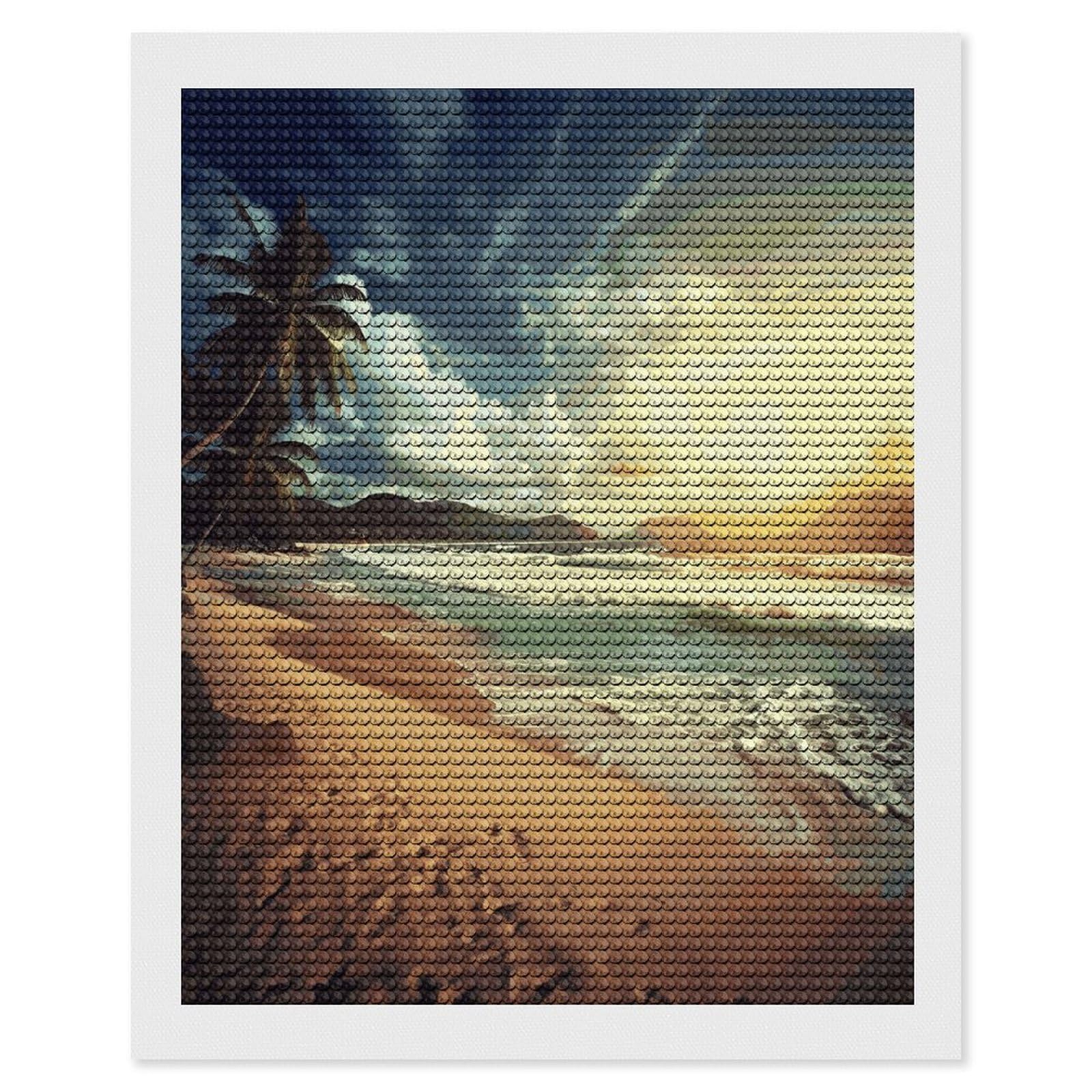 FekiLoot Sunset on The Beach Paint by Numbers Kit for Adults Beginner DIY Diamond Dots Paintings Round Full Drill Diamond Art Kits Picture Diamond Art Painting Kits for Home Decor 16"x20"