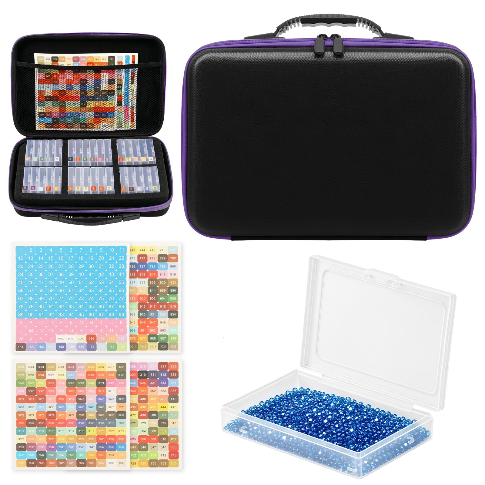 Diamond Art Storage Boxes with Labels for Adults(Black Purple 32Grids)