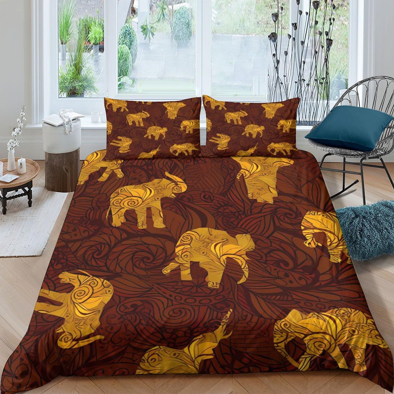 Housse de couette éléphant animaux sauvages 3 pièces parure de lit microfibre 200x200
