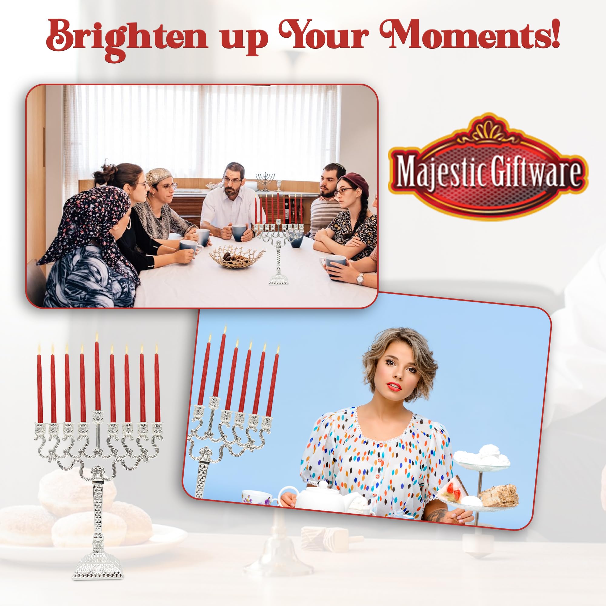 Majestic Giftware Candele Chanukah Menorah placcate argento, design con perline (MN-HA123), adatte a candele standard Chanukah, qualità durevole e di lunga durata, Hanukkah Menorah, altezza 20,3 cm