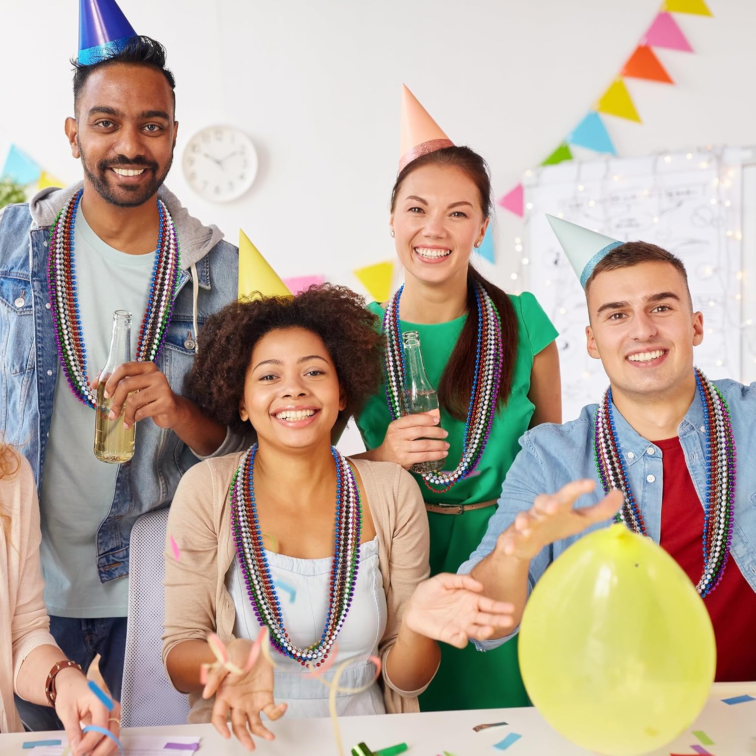 100 PCS Mardi Gras Beads, 33" Assorted Colors Carnival Beads Bulk, 10 Kinds Colors Beaded Stuff Set, Parade Throw Accessories Set, Round Costume Necklaces for Festive Party Supplies - Image 7