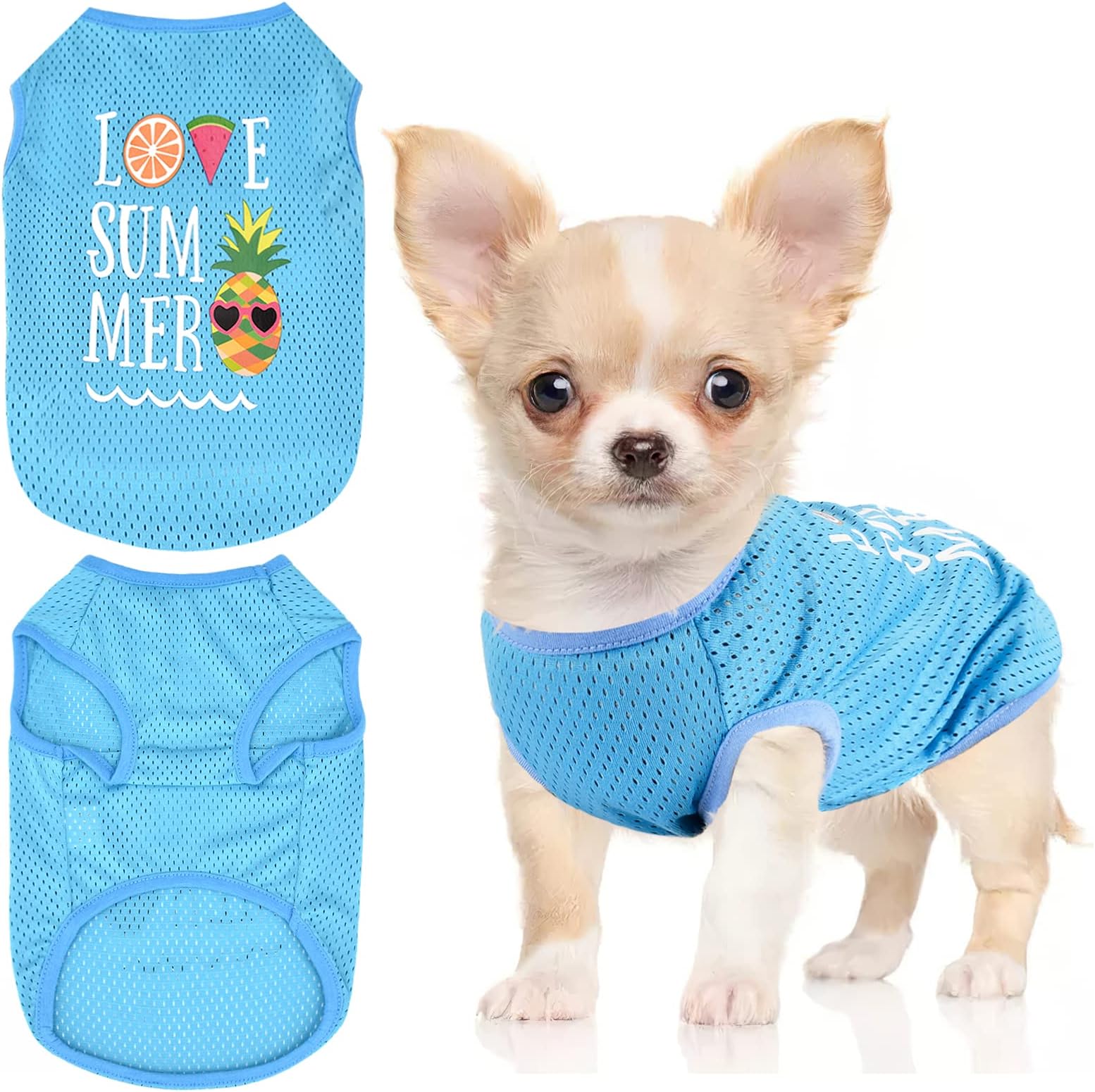 Chihuahua Clothes Summer Puppy Shirts for Small Dogs Boy Girl Hawaiian Pet Vest Sleeveless Dogie T-Shirt Blue Mesh Breathable Cats Outfits Apparel for Yorkie Teacup Clothing