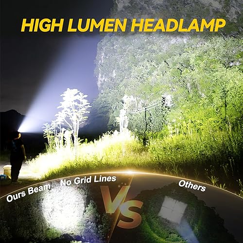 Miniatura 2 de Linterna frontal recargable de alto lúmenes y haz largo, lámpara de cabeza súper brillante con luz de advertencia roja, faro impermeable con zoom