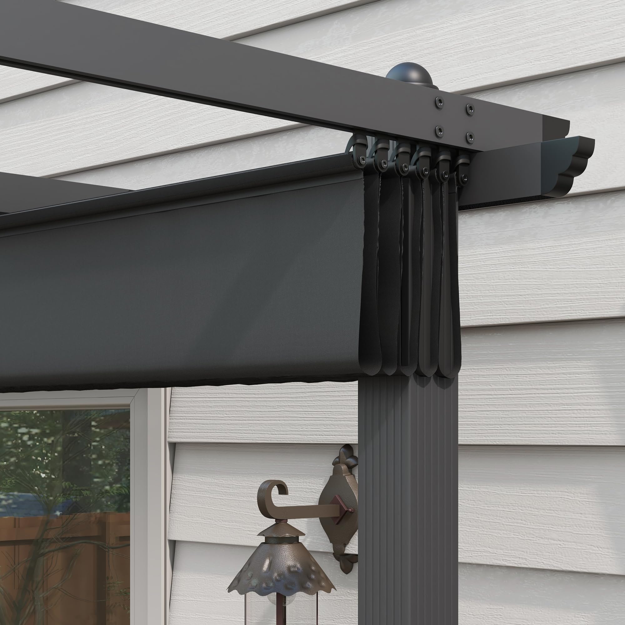 Outsunny Gazebo per Giardino 4x3 m con 8 Fori di Drenaggio, Picchetti e Viti, Pergola in Metallo, Alluminio e Poliestere, Grigio Scuro