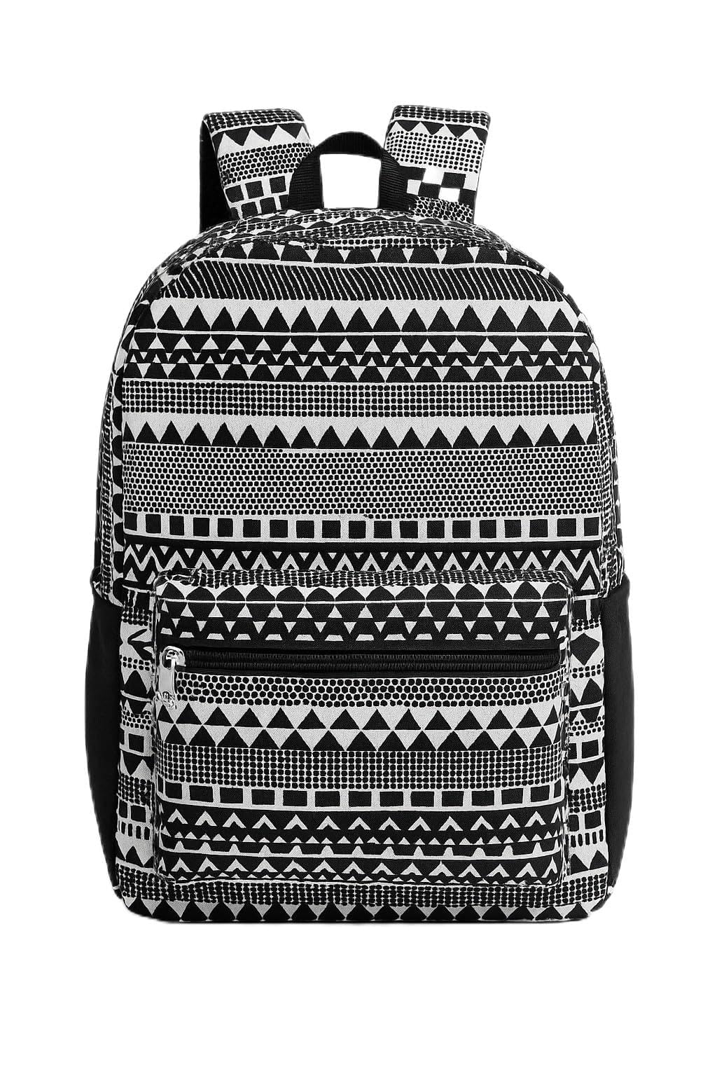 Backpack with Geometric Aztec Print, Black and White, Casual Daypack for School and Travel-image-7