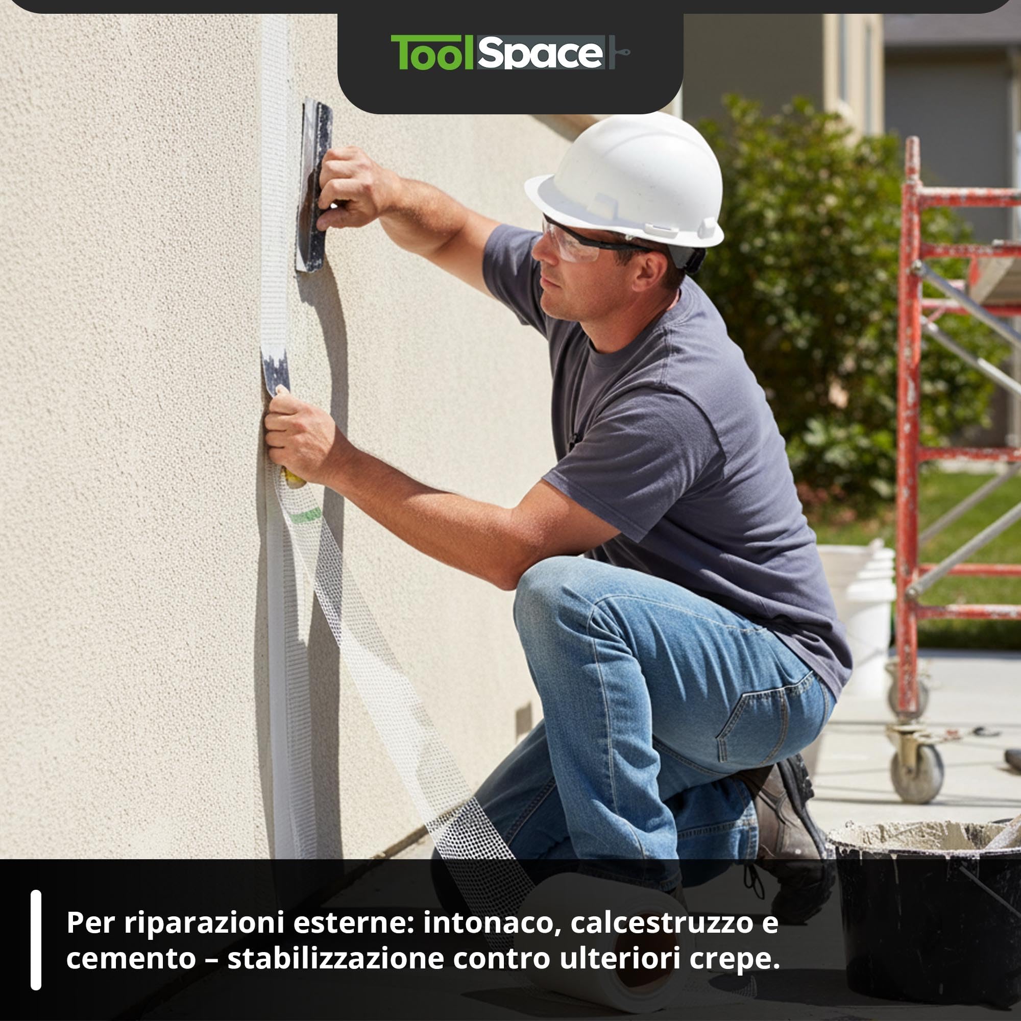 ToolSpace Nastro Fibra Vetro Cartongesso Autoadesivo 10 cm x 20 m Riparazione Crepe Muro Giunti Stuccatura Interni Rete Rinforzata Rasatura Intonaco Rinforzo Impermeabile Gesso Rasante Fessure Buchi