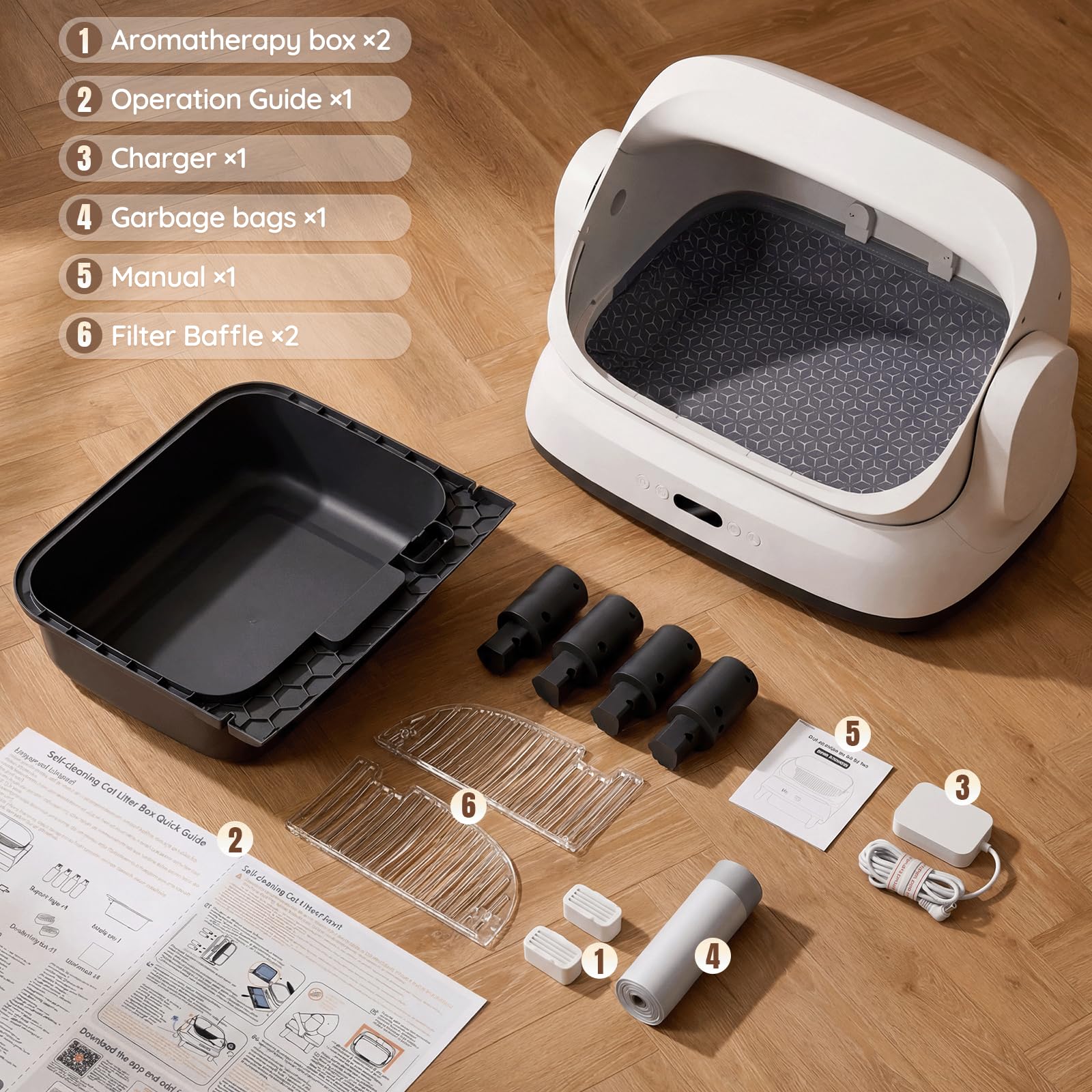 Litière Auto-Nettoyante 120L XXXL, Bac à Litière Automatique avec Application & Élimination des Odeurs, Litière Électrique pour Chat avec Protection 8-en-1, Idéal pour Grands Chats & Foyers Multi-Chat