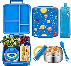WAKSOX Bento Lunch Box for Kids Lunch Containers 4 Compartments with Soup Thermos for Hot and Cold Food Jar/Spoon/Lunch Bag Insulated Leak Proof for Girls to School